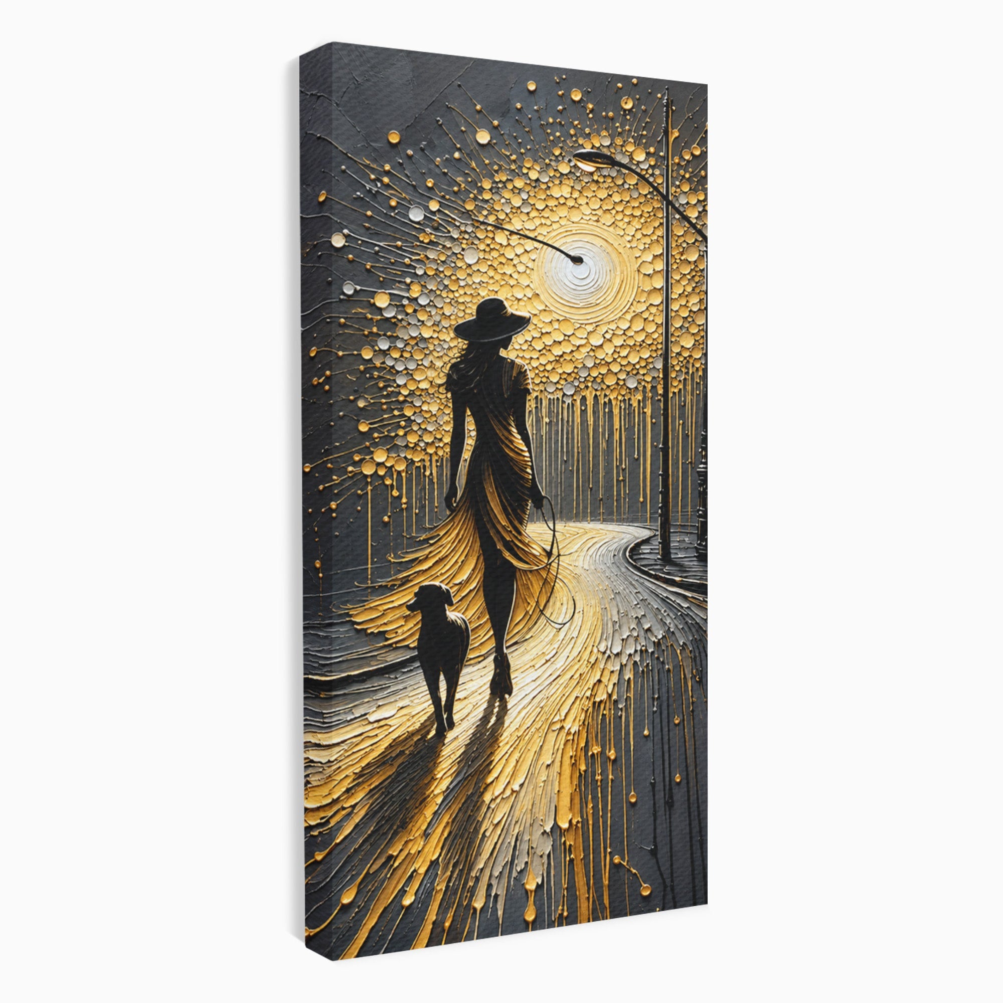 Tablou Canvas Premium LuxCanva® U1223, Plimbare Nocturna, Femeie, Caine, Noapte, Aventura, Strada, Living, Dormitor, Culori Vibrante