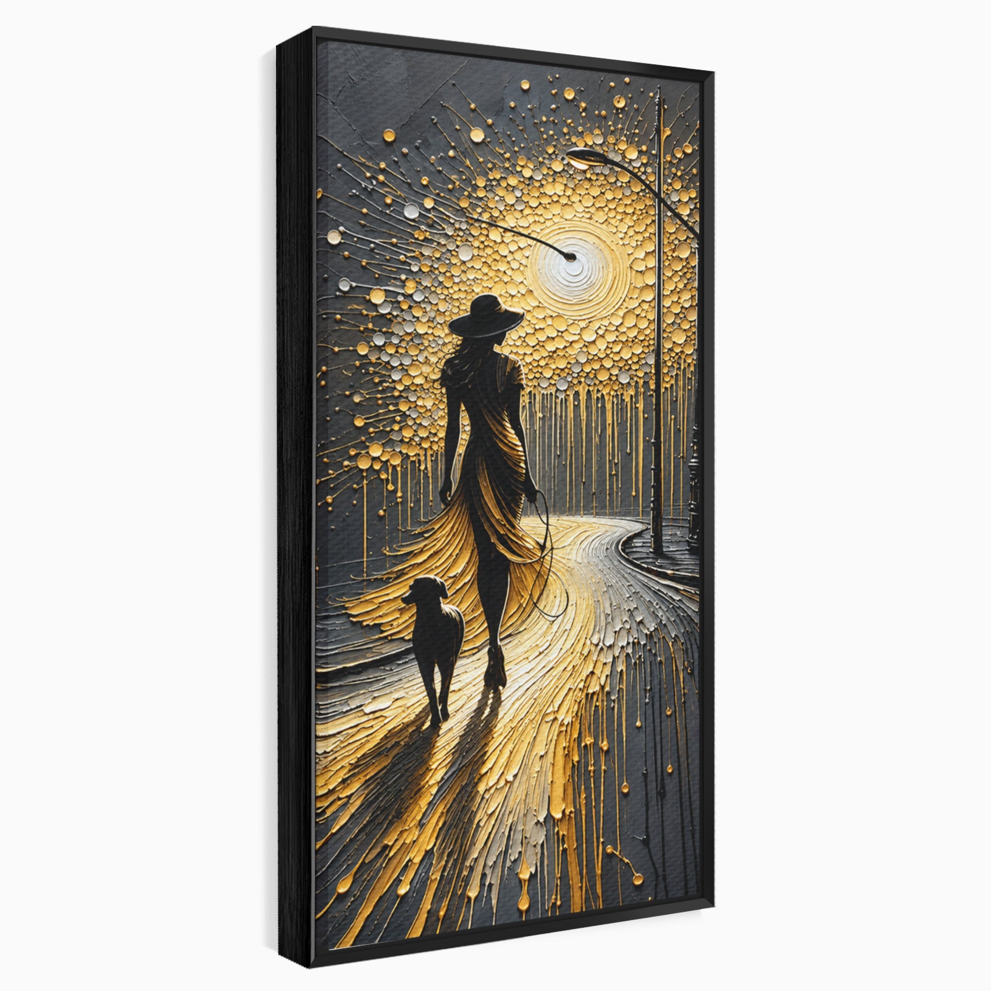 Tablou Canvas Premium LuxCanva® U1223, Plimbare Nocturna, Femeie, Caine, Noapte, Aventura, Strada, Living, Dormitor, Culori Vibrante