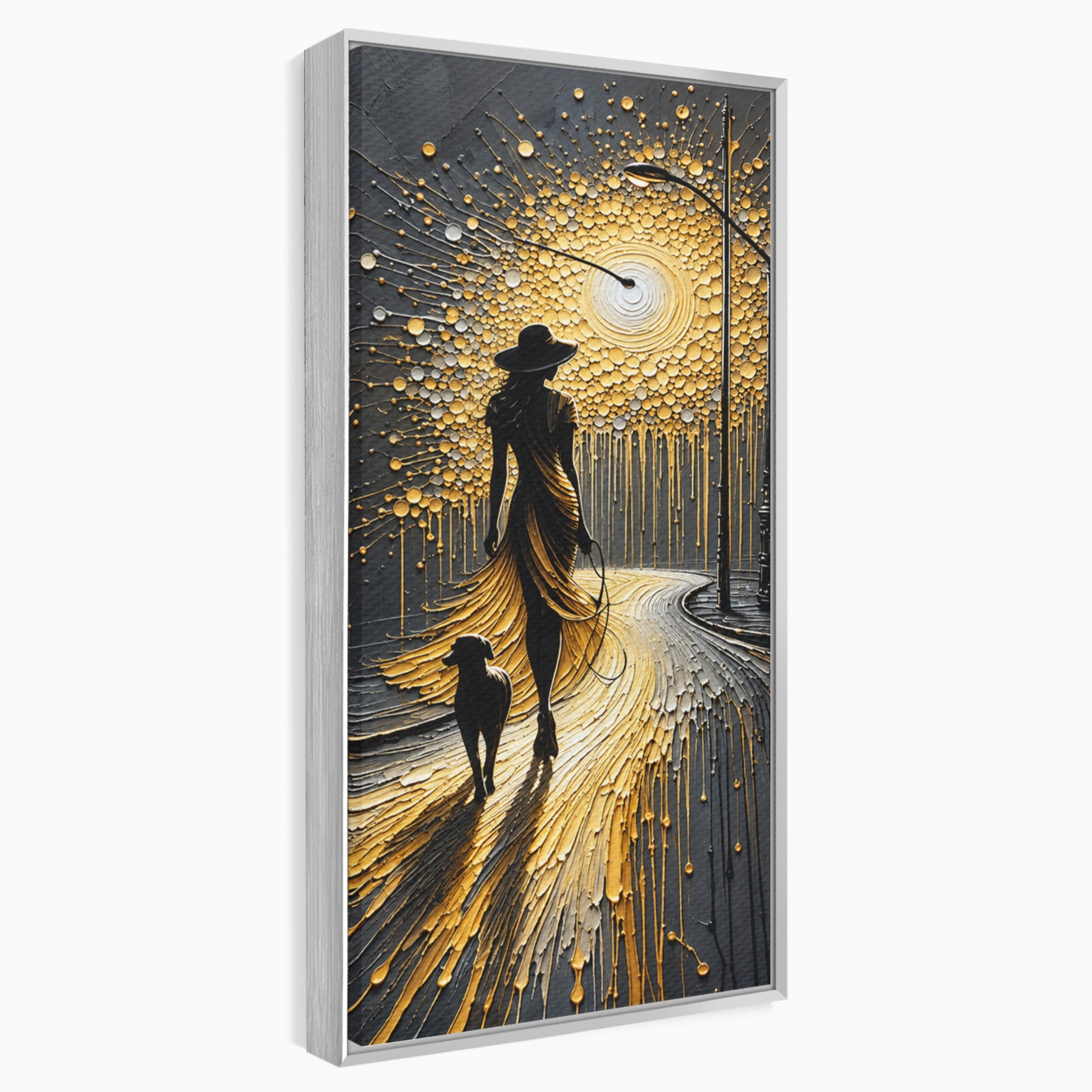 Tablou Canvas Premium LuxCanva® U1223, Plimbare Nocturna, Femeie, Caine, Noapte, Aventura, Strada, Living, Dormitor, Culori Vibrante