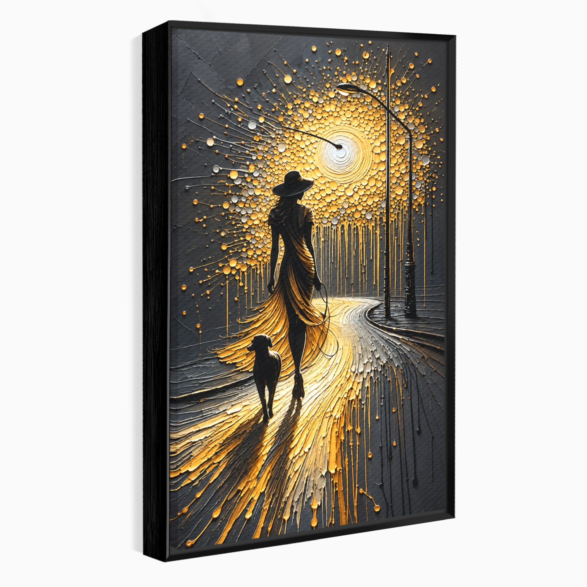 Tablou Canvas Premium LuxCanva® U1223, Plimbare Nocturna, Femeie, Caine, Noapte, Aventura, Strada, Living, Dormitor, Culori Vibrante