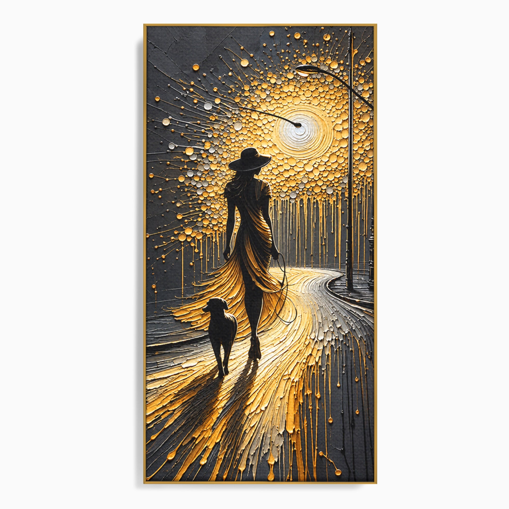 Tablou Canvas Premium LuxCanva® U1223, Plimbare Nocturna, Femeie, Caine, Noapte, Aventura, Strada, Living, Dormitor, Culori Vibrante