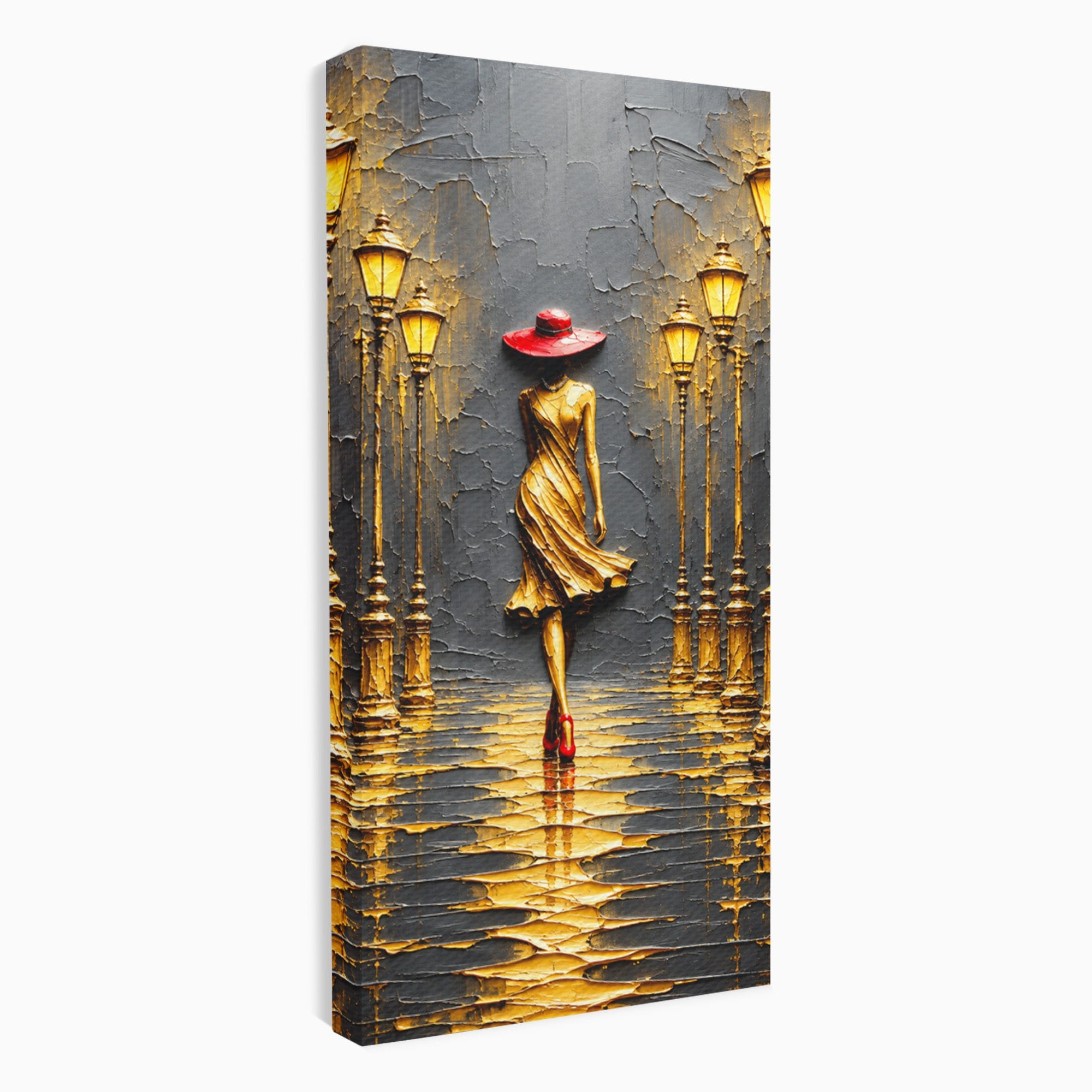 Tablou Canvas Premium LuxCanva® U1224, Femeie Elegantă Pe Stradă, Femeie, Stradă, Artă Urbană, Eleganță, Living, Culori Vibrante