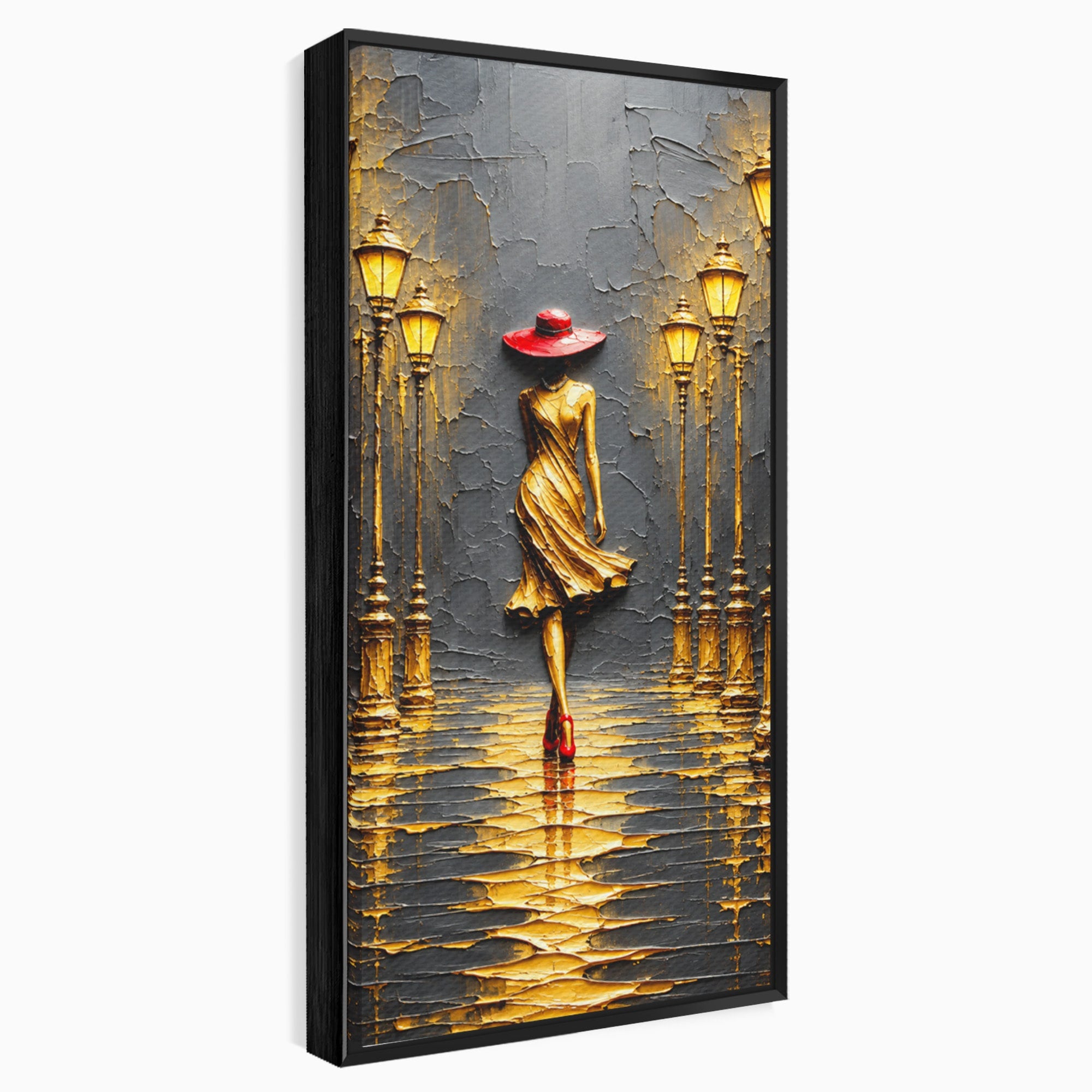 Tablou Canvas Premium LuxCanva® U1224, Femeie Elegantă Pe Stradă, Femeie, Stradă, Artă Urbană, Eleganță, Living, Culori Vibrante