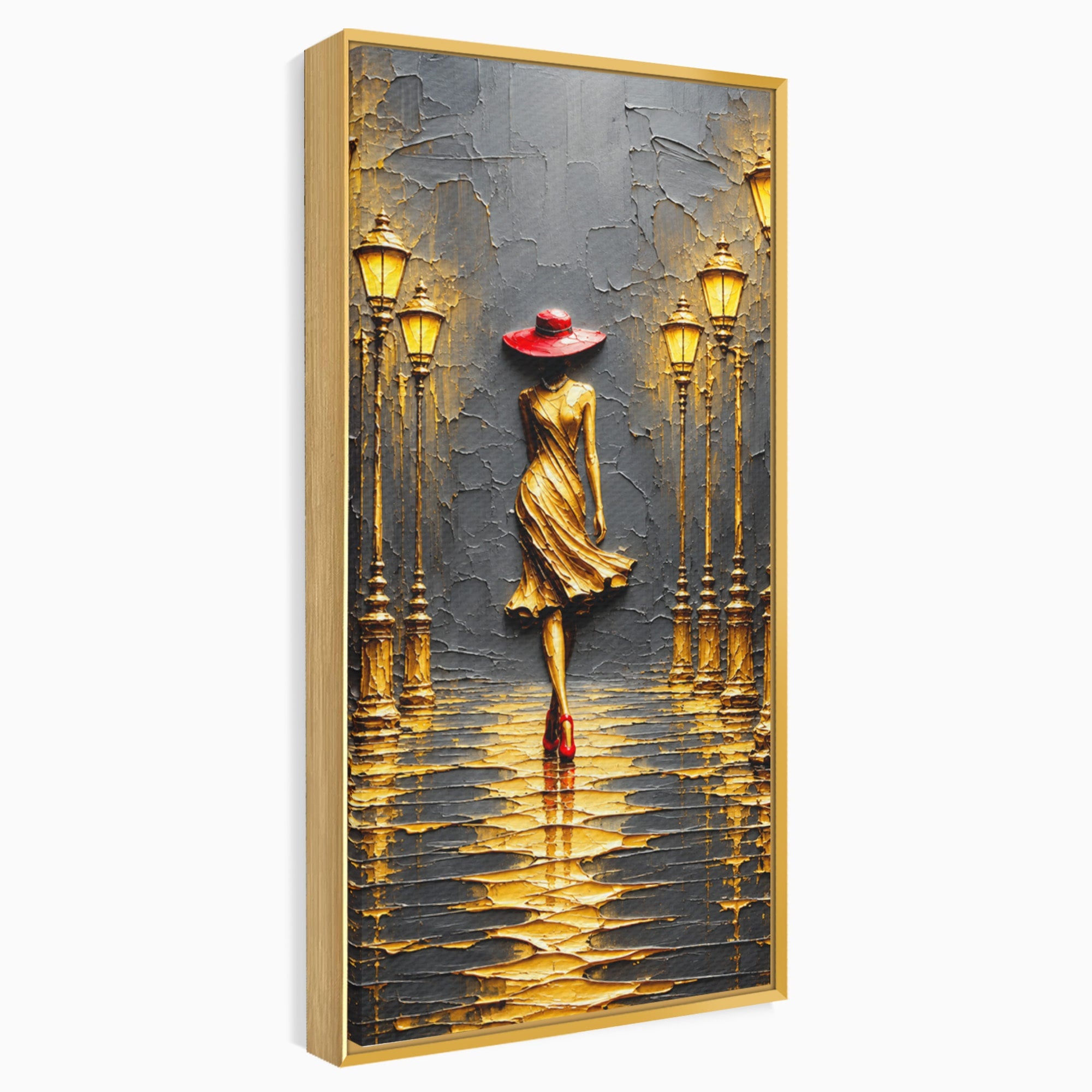 Tablou Canvas Premium LuxCanva® U1224, Femeie Elegantă Pe Stradă, Femeie, Stradă, Artă Urbană, Eleganță, Living, Culori Vibrante