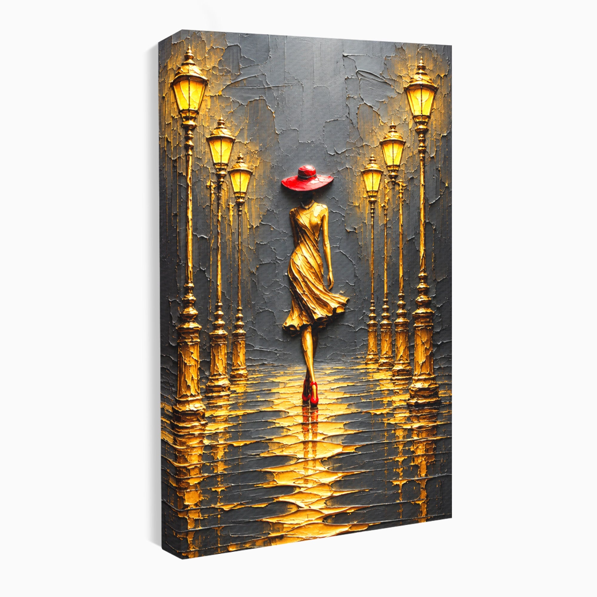 Tablou Canvas Premium LuxCanva® U1224, Femeie Elegantă Pe Stradă, Femeie, Stradă, Artă Urbană, Eleganță, Living, Culori Vibrante