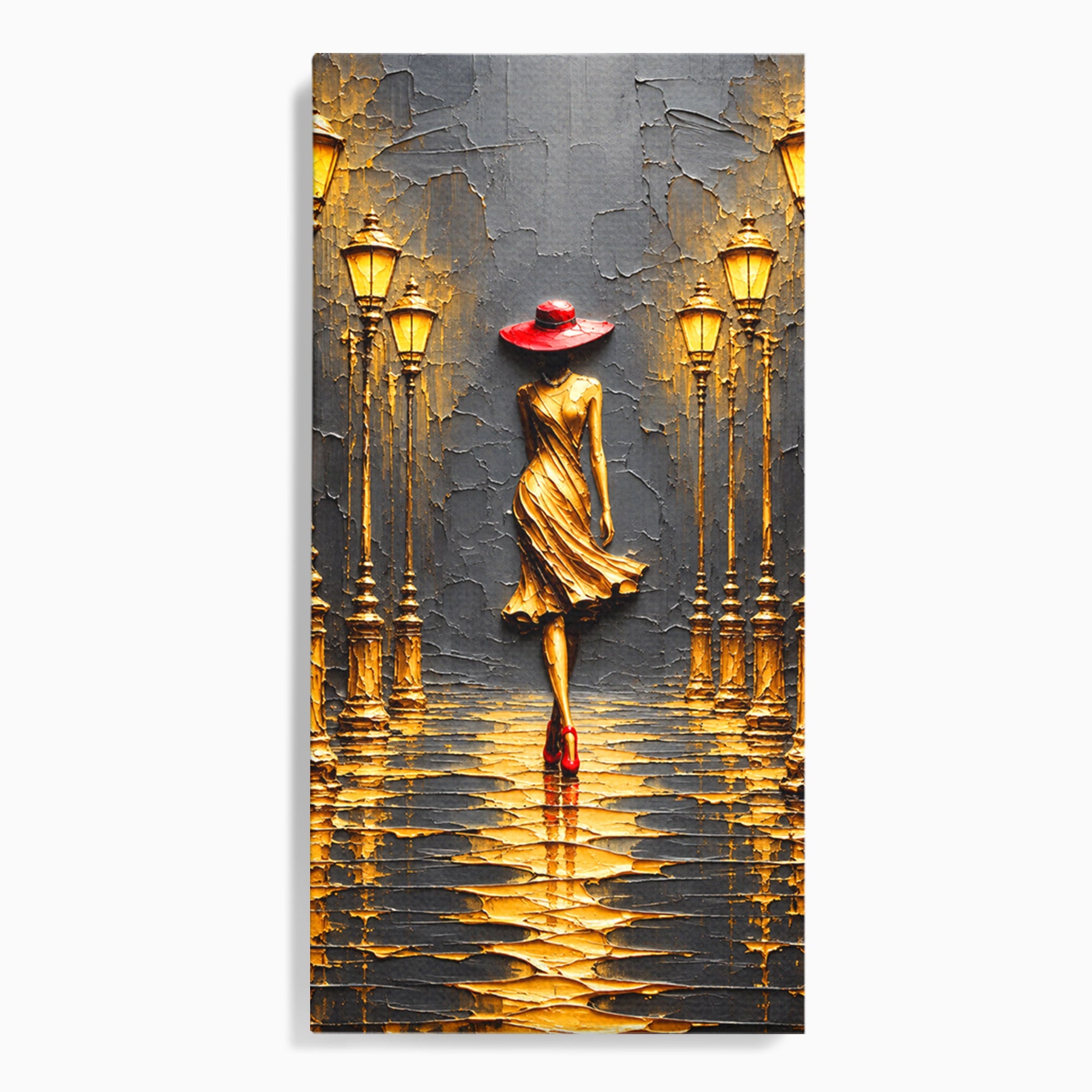 Tablou Canvas Premium LuxCanva® U1224, Femeie Elegantă Pe Stradă, Femeie, Stradă, Artă Urbană, Eleganță, Living, Culori Vibrante