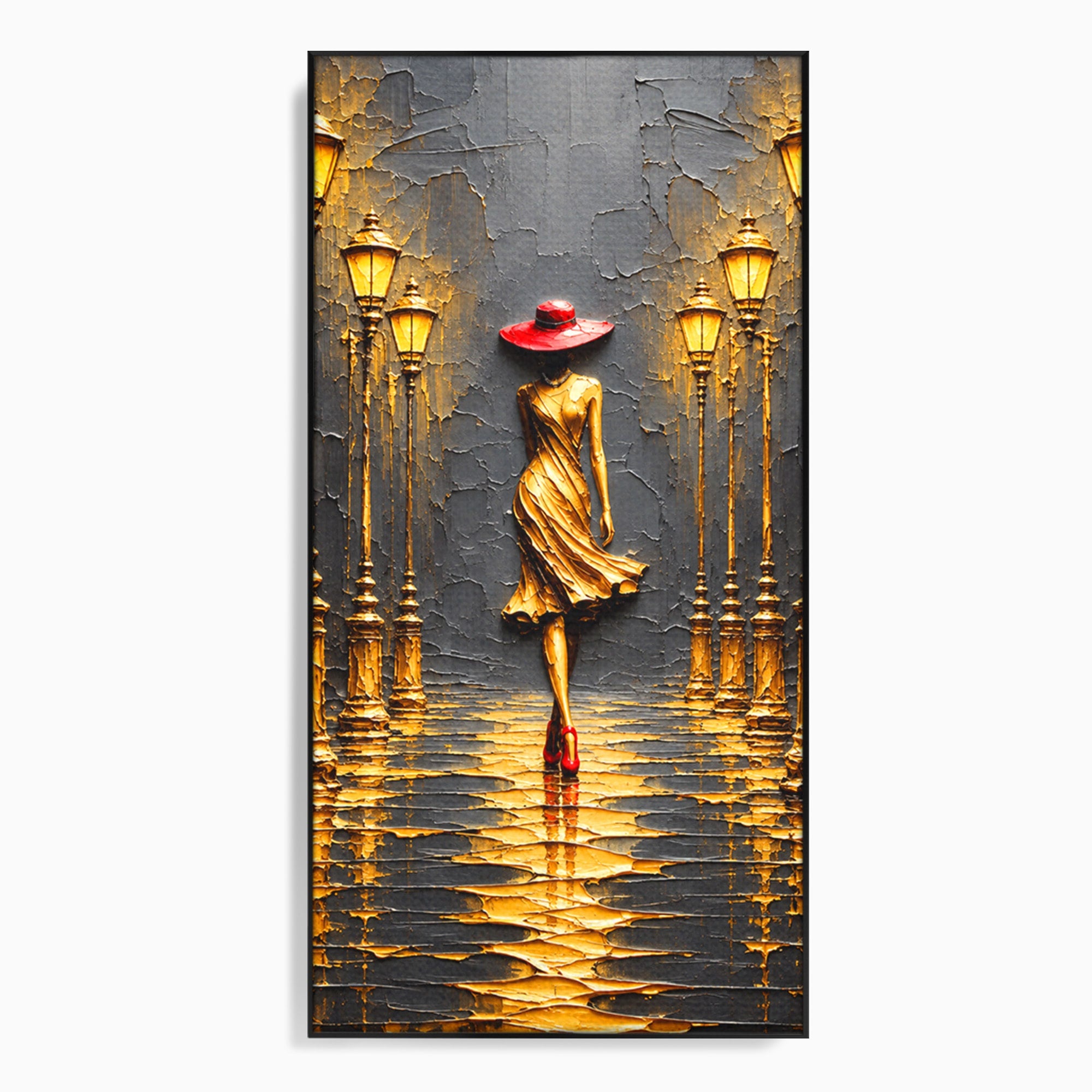 Tablou Canvas Premium LuxCanva® U1224, Femeie Elegantă Pe Stradă, Femeie, Stradă, Artă Urbană, Eleganță, Living, Culori Vibrante