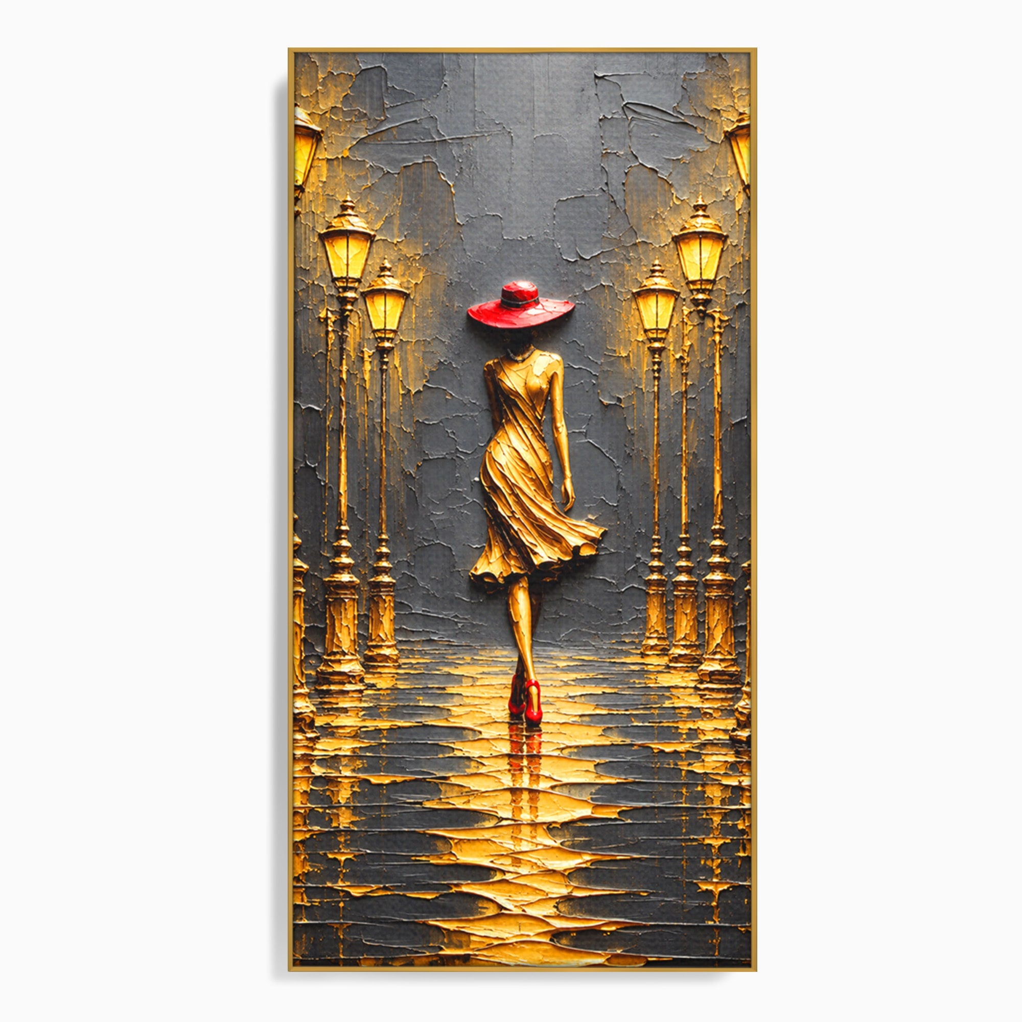 Tablou Canvas Premium LuxCanva® U1224, Femeie Elegantă Pe Stradă, Femeie, Stradă, Artă Urbană, Eleganță, Living, Culori Vibrante