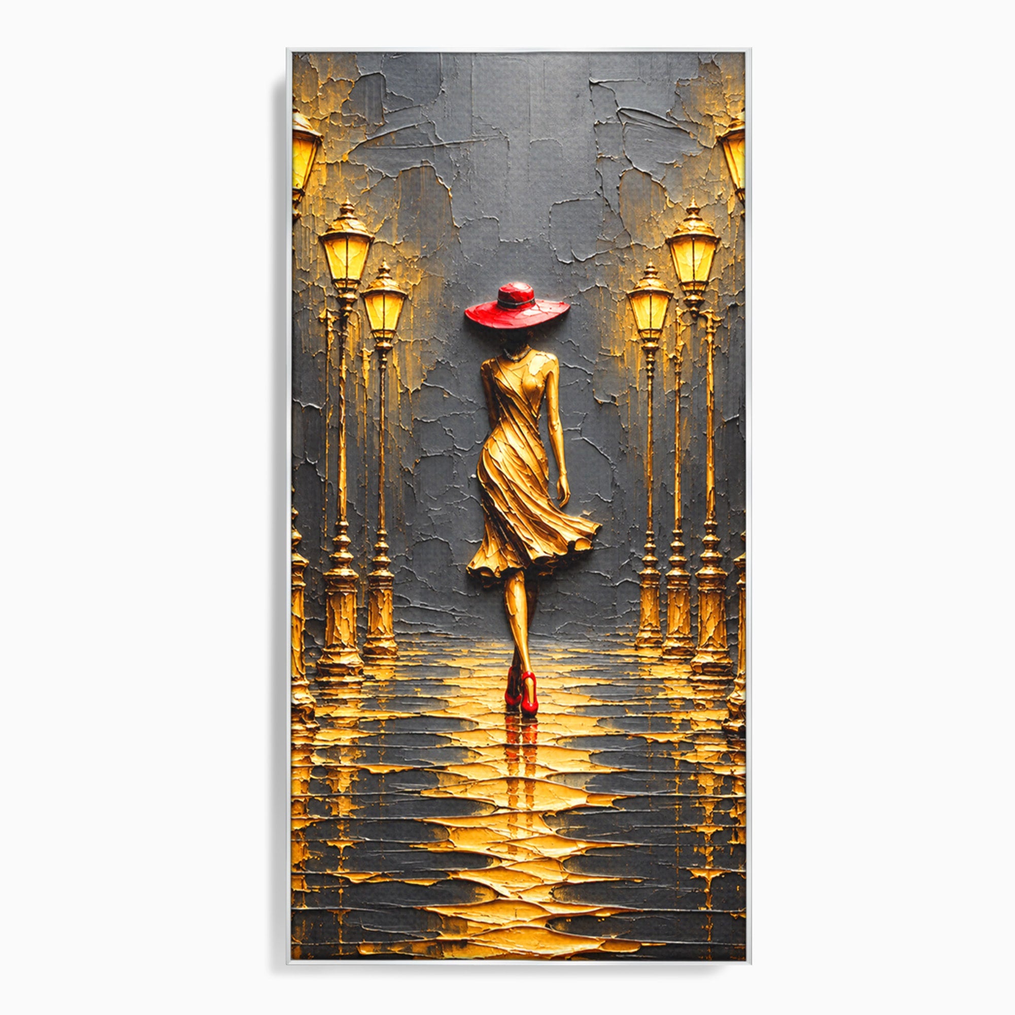 Tablou Canvas Premium LuxCanva® U1224, Femeie Elegantă Pe Stradă, Femeie, Stradă, Artă Urbană, Eleganță, Living, Culori Vibrante
