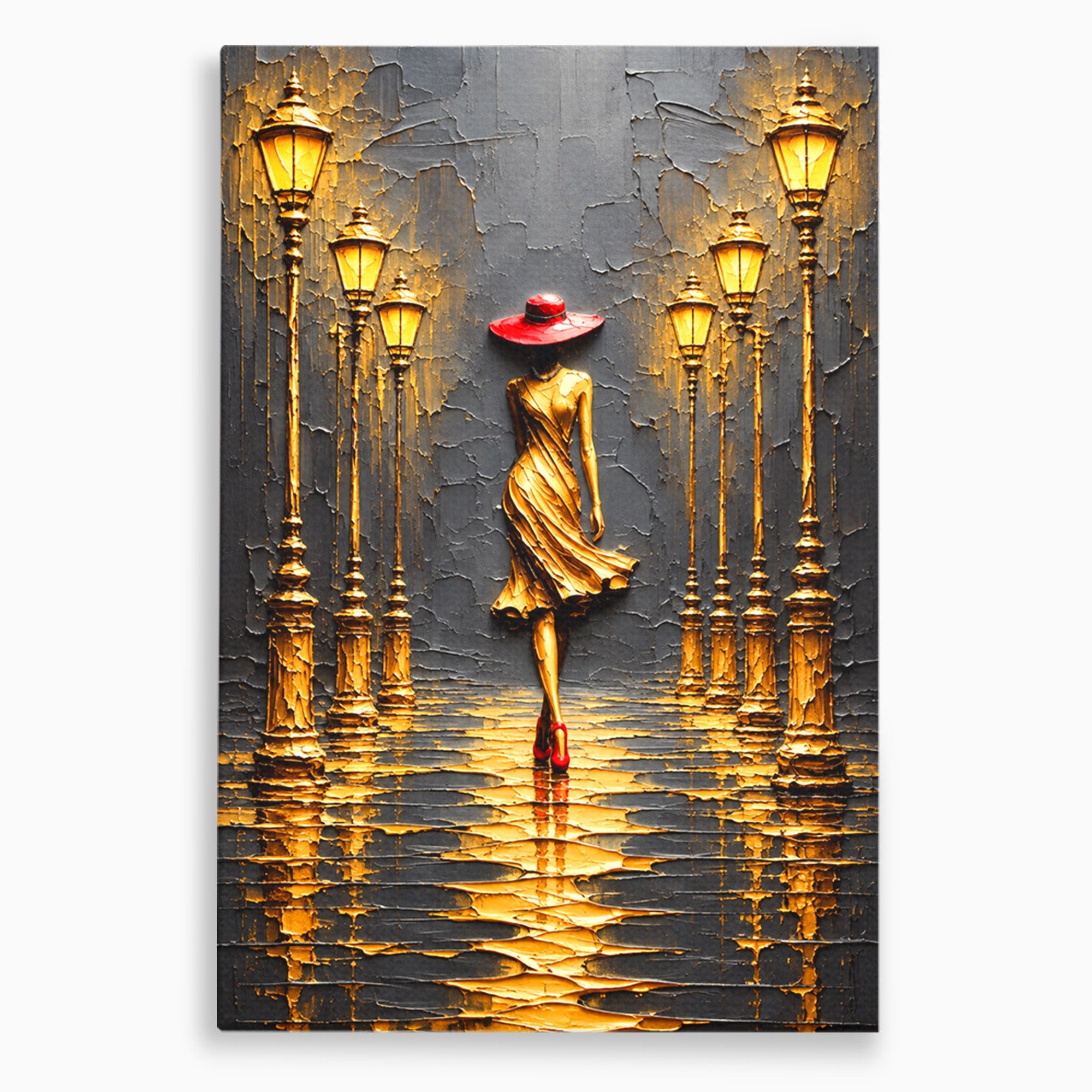 Tablou Canvas Premium LuxCanva® U1224, Femeie Elegantă Pe Stradă, Femeie, Stradă, Artă Urbană, Eleganță, Living, Culori Vibrante