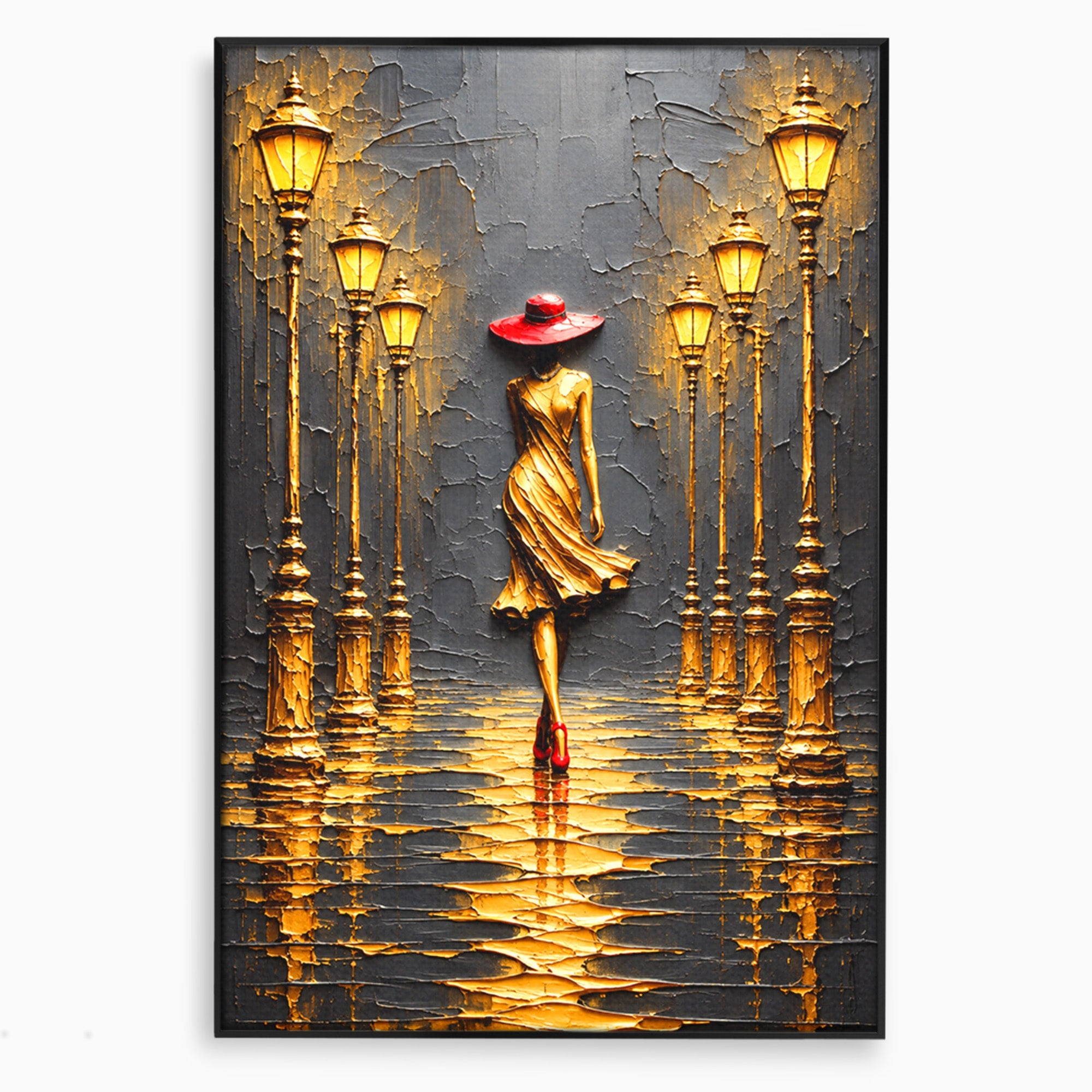 Tablou Canvas Premium LuxCanva® U1224, Femeie Elegantă Pe Stradă, Femeie, Stradă, Artă Urbană, Eleganță, Living, Culori Vibrante