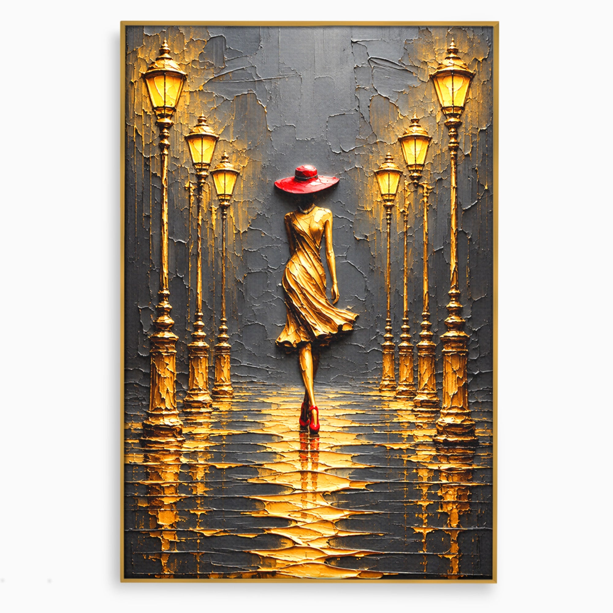 Tablou Canvas Premium LuxCanva® U1224, Femeie Elegantă Pe Stradă, Femeie, Stradă, Artă Urbană, Eleganță, Living, Culori Vibrante