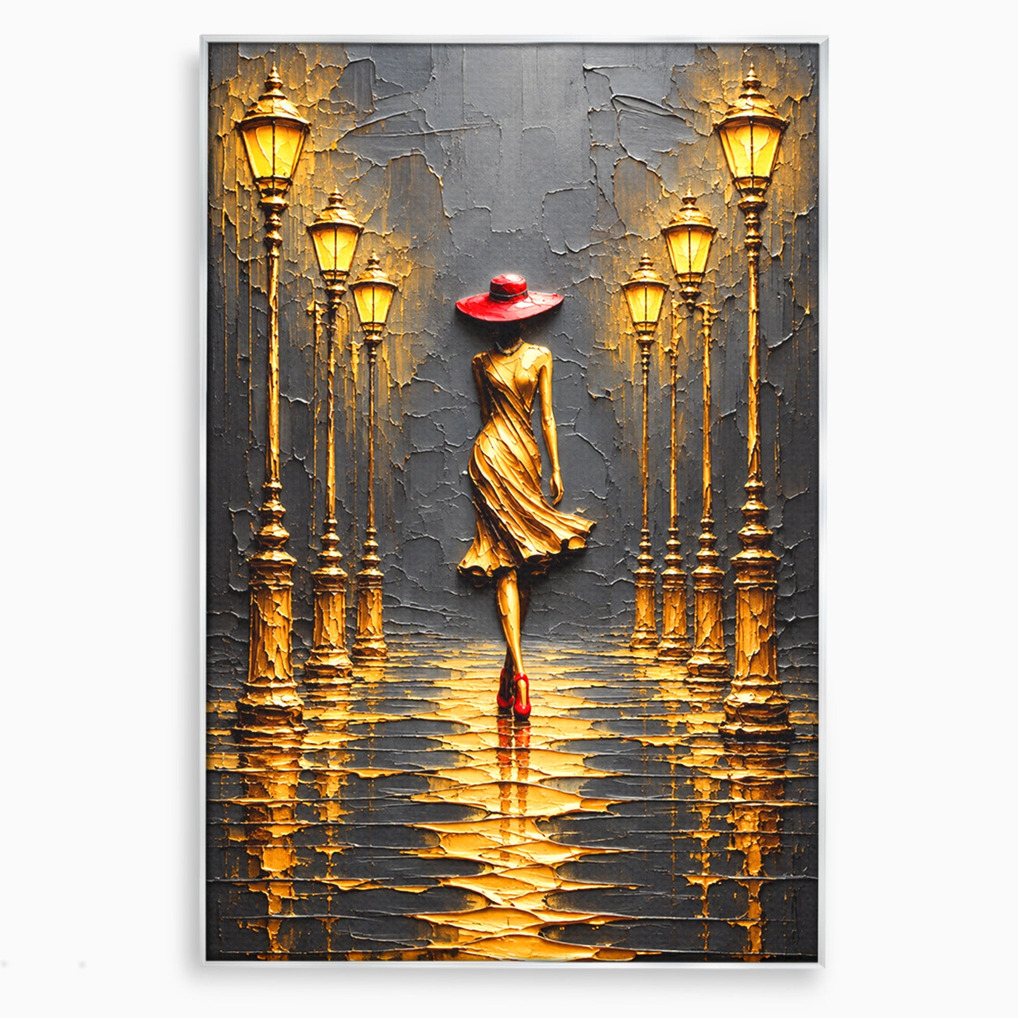Tablou Canvas Premium LuxCanva® U1224, Femeie Elegantă Pe Stradă, Femeie, Stradă, Artă Urbană, Eleganță, Living, Culori Vibrante