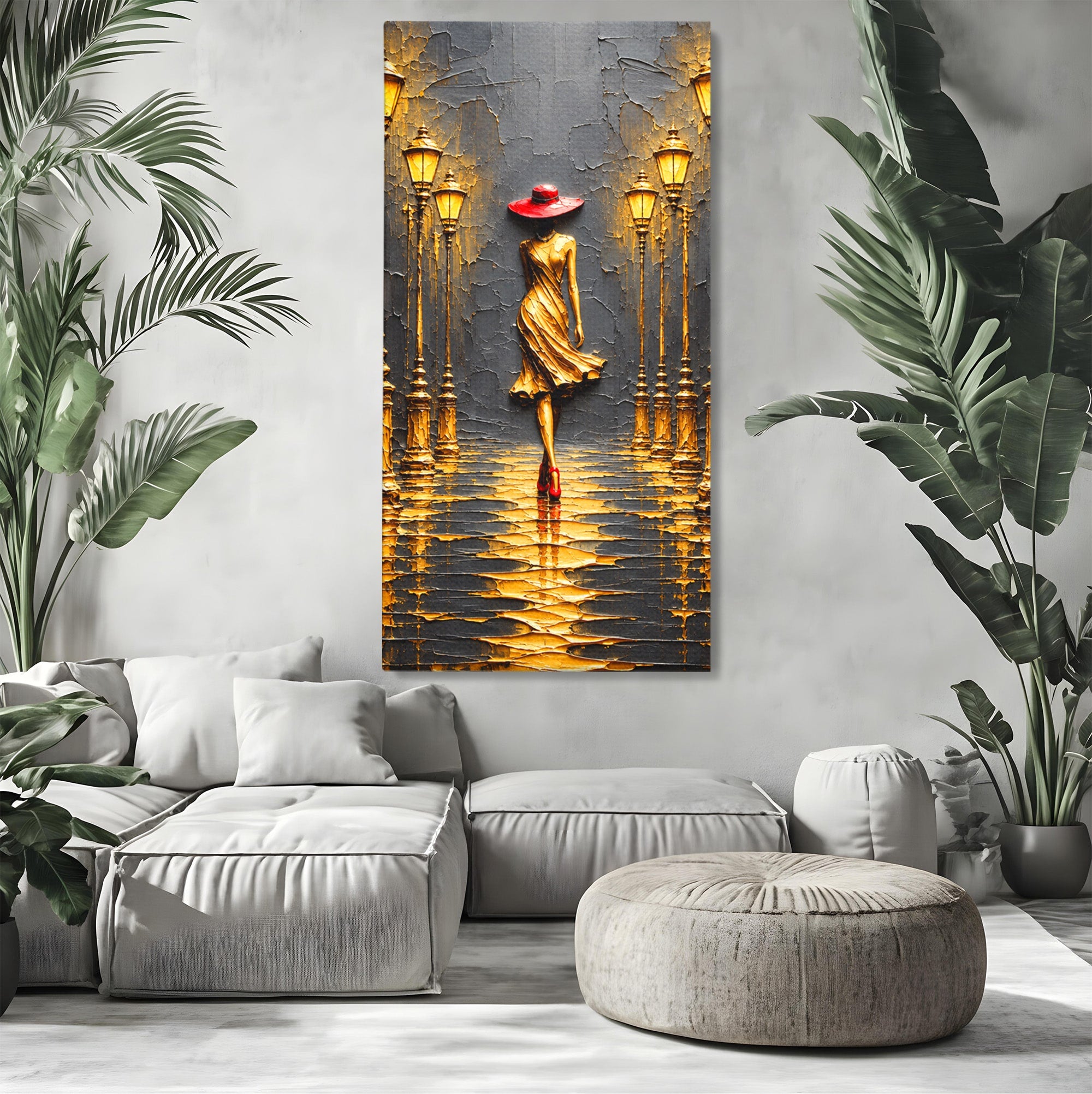 Tablou Canvas Premium LuxCanva® U1224, Femeie Elegantă Pe Stradă, Femeie, Stradă, Artă Urbană, Eleganță, Living, Culori Vibrante