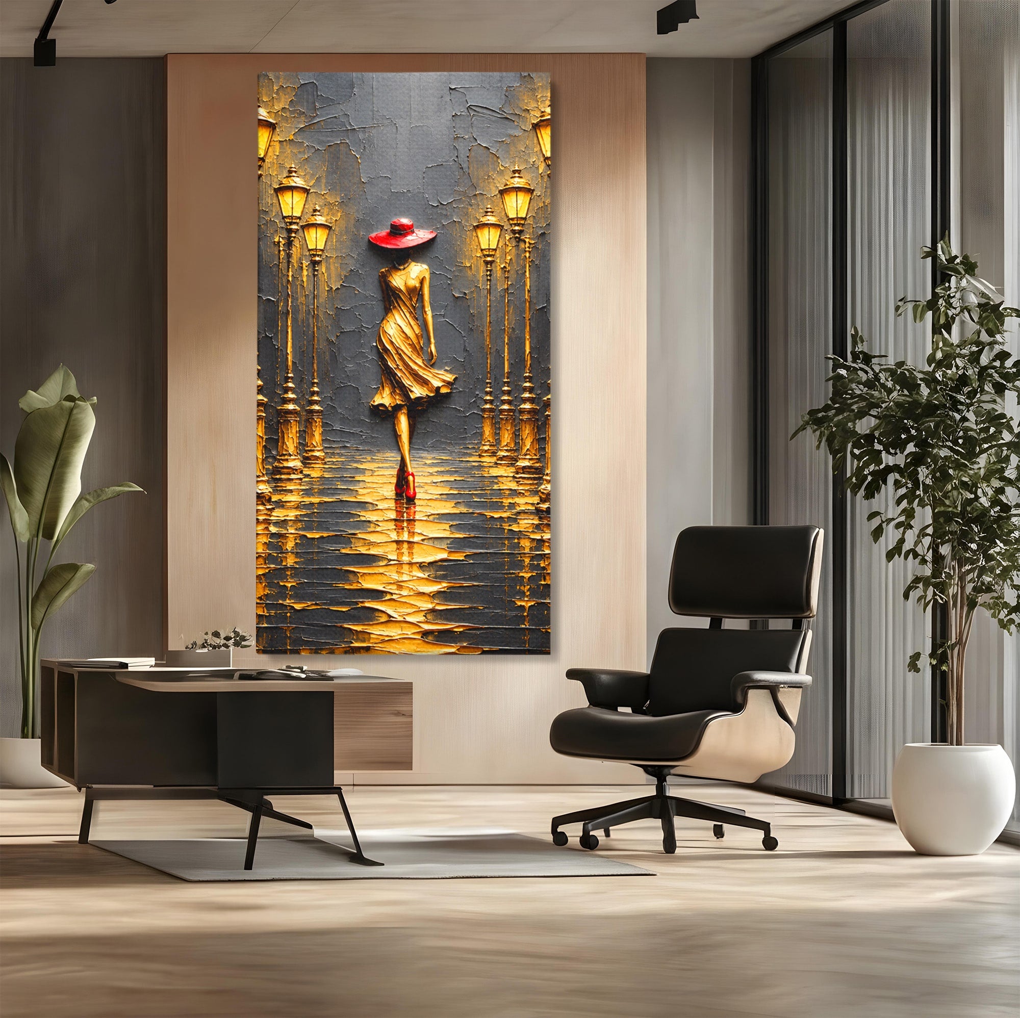 Tablou Canvas Premium LuxCanva® U1224, Femeie Elegantă Pe Stradă, Femeie, Stradă, Artă Urbană, Eleganță, Living, Culori Vibrante