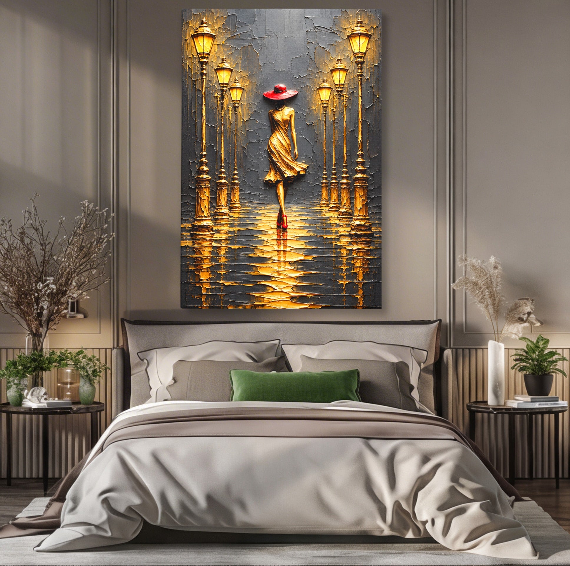 Tablou Canvas Premium LuxCanva® U1224, Femeie Elegantă Pe Stradă, Femeie, Stradă, Artă Urbană, Eleganță, Living, Culori Vibrante