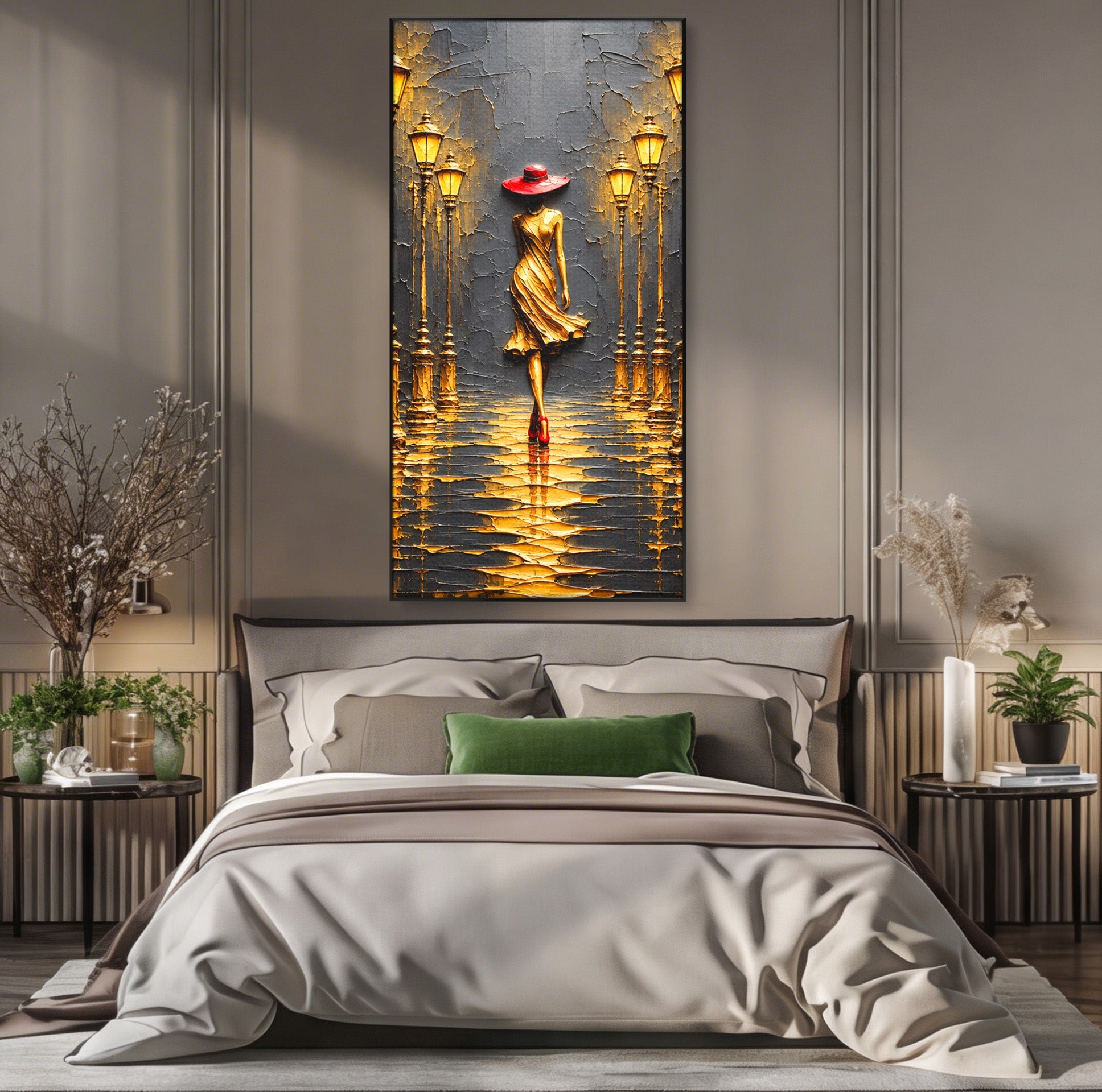 Tablou Canvas Premium LuxCanva® U1224, Femeie Elegantă Pe Stradă, Femeie, Stradă, Artă Urbană, Eleganță, Living, Culori Vibrante