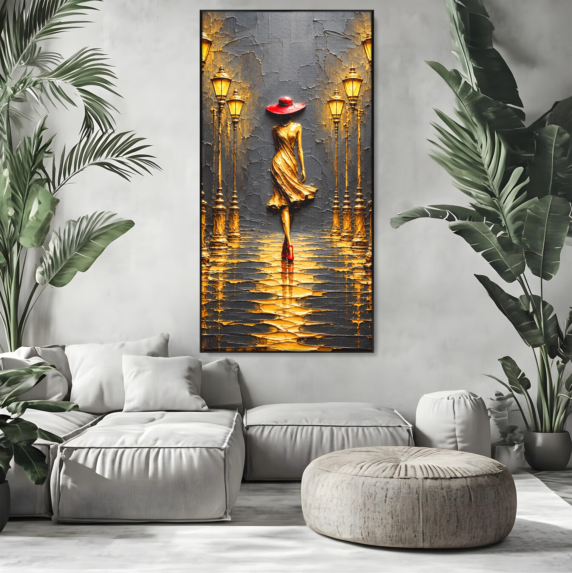 Tablou Canvas Premium LuxCanva® U1224, Femeie Elegantă Pe Stradă, Femeie, Stradă, Artă Urbană, Eleganță, Living, Culori Vibrante