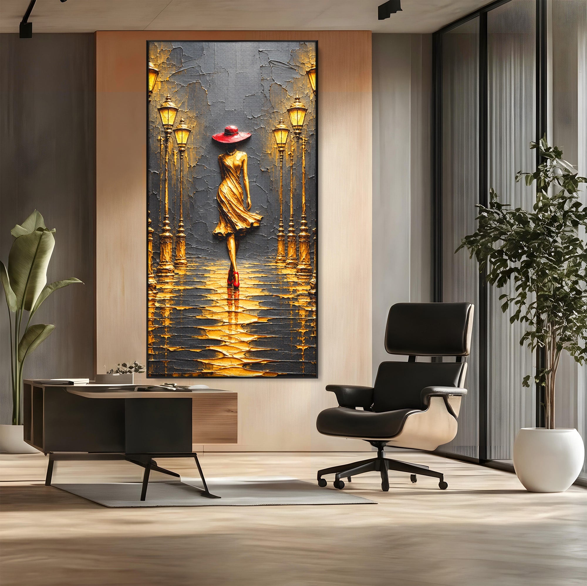 Tablou Canvas Premium LuxCanva® U1224, Femeie Elegantă Pe Stradă, Femeie, Stradă, Artă Urbană, Eleganță, Living, Culori Vibrante