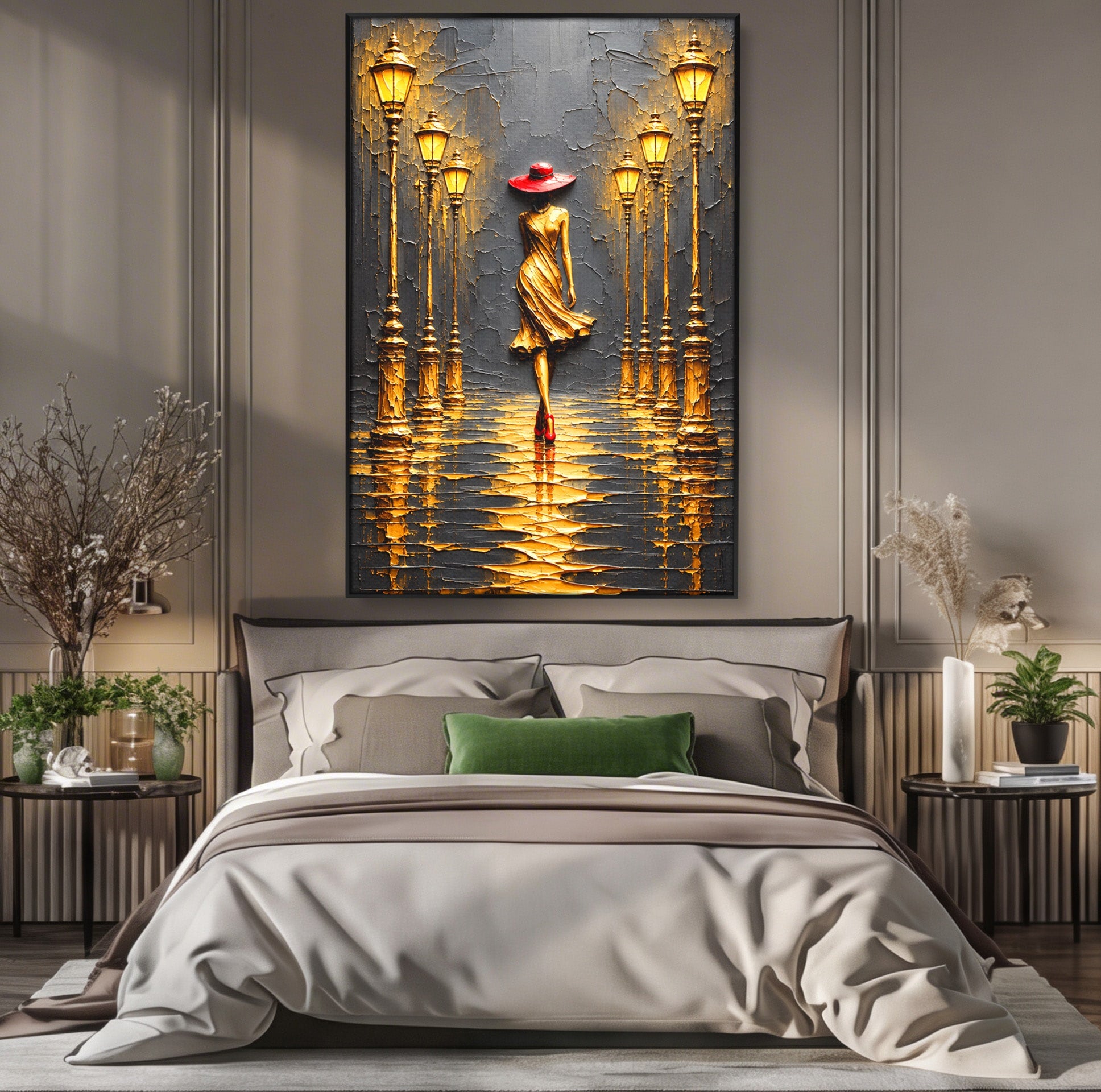 Tablou Canvas Premium LuxCanva® U1224, Femeie Elegantă Pe Stradă, Femeie, Stradă, Artă Urbană, Eleganță, Living, Culori Vibrante