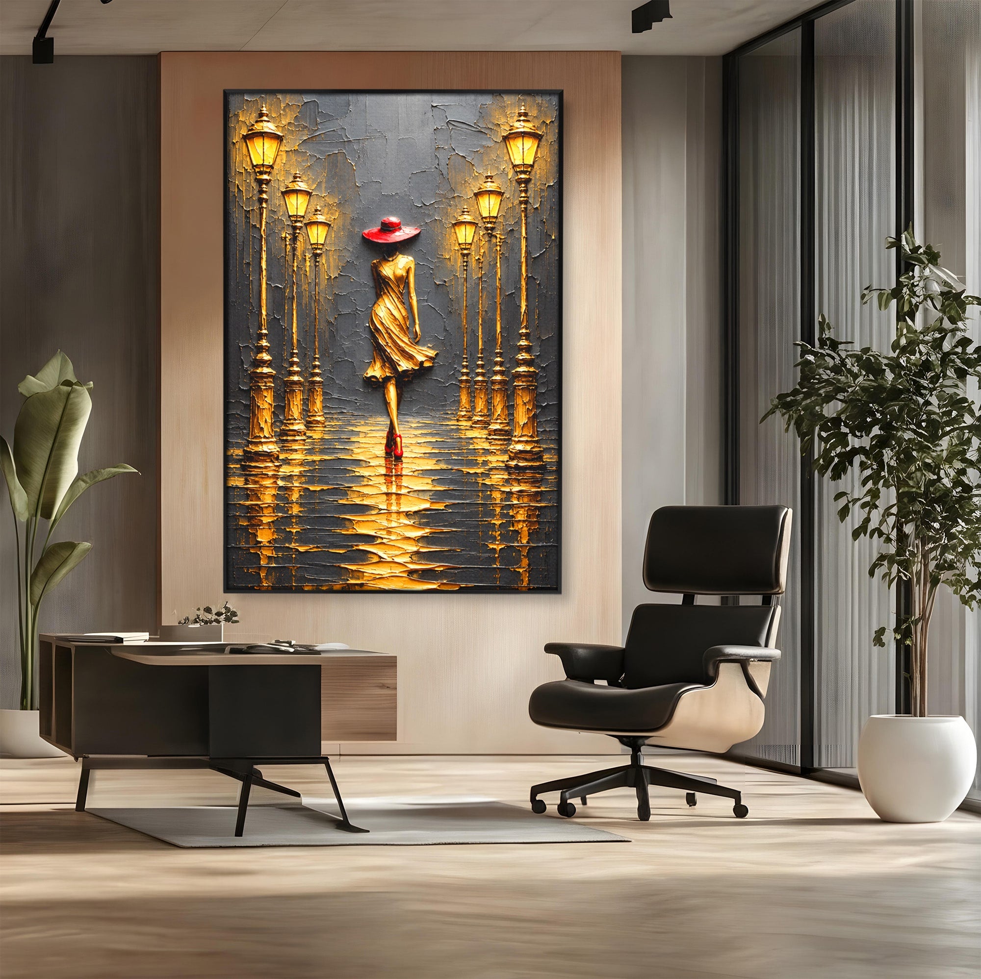 Tablou Canvas Premium LuxCanva® U1224, Femeie Elegantă Pe Stradă, Femeie, Stradă, Artă Urbană, Eleganță, Living, Culori Vibrante