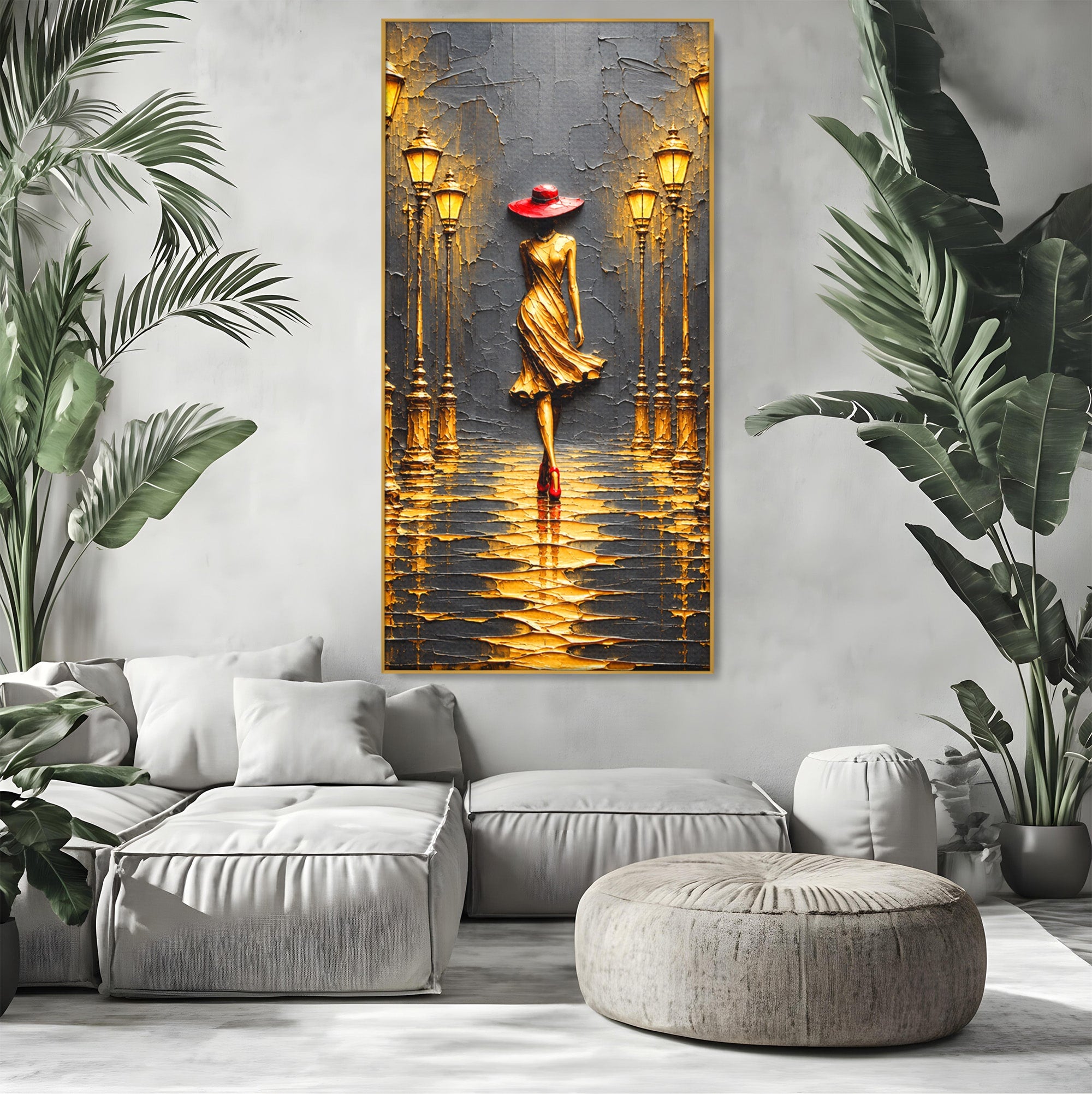 Tablou Canvas Premium LuxCanva® U1224, Femeie Elegantă Pe Stradă, Femeie, Stradă, Artă Urbană, Eleganță, Living, Culori Vibrante
