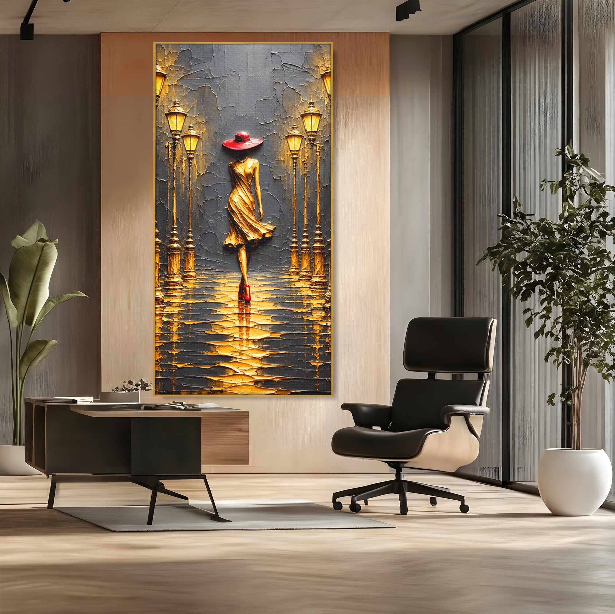 Tablou Canvas Premium LuxCanva® U1224, Femeie Elegantă Pe Stradă, Femeie, Stradă, Artă Urbană, Eleganță, Living, Culori Vibrante