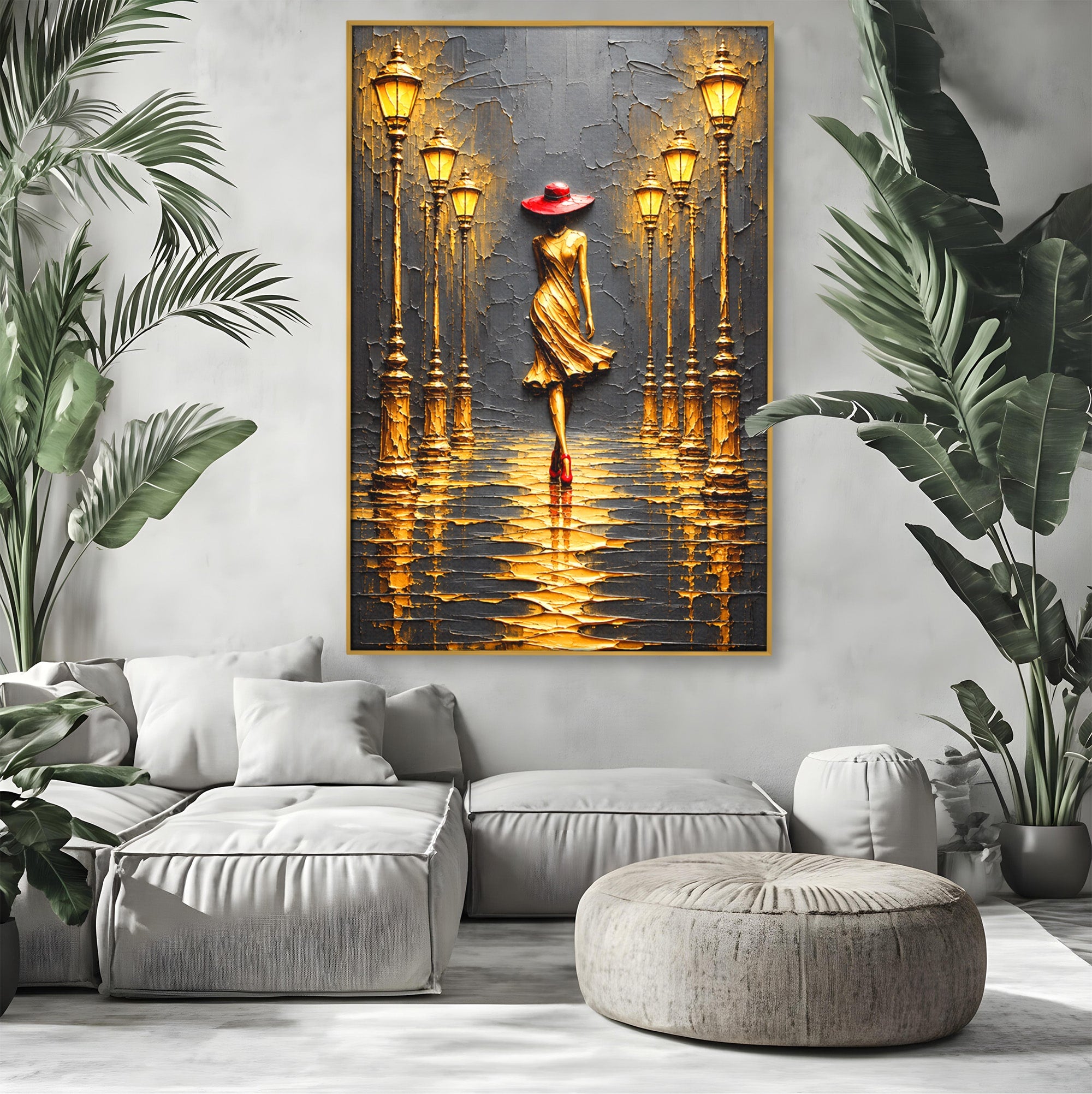 Tablou Canvas Premium LuxCanva® U1224, Femeie Elegantă Pe Stradă, Femeie, Stradă, Artă Urbană, Eleganță, Living, Culori Vibrante