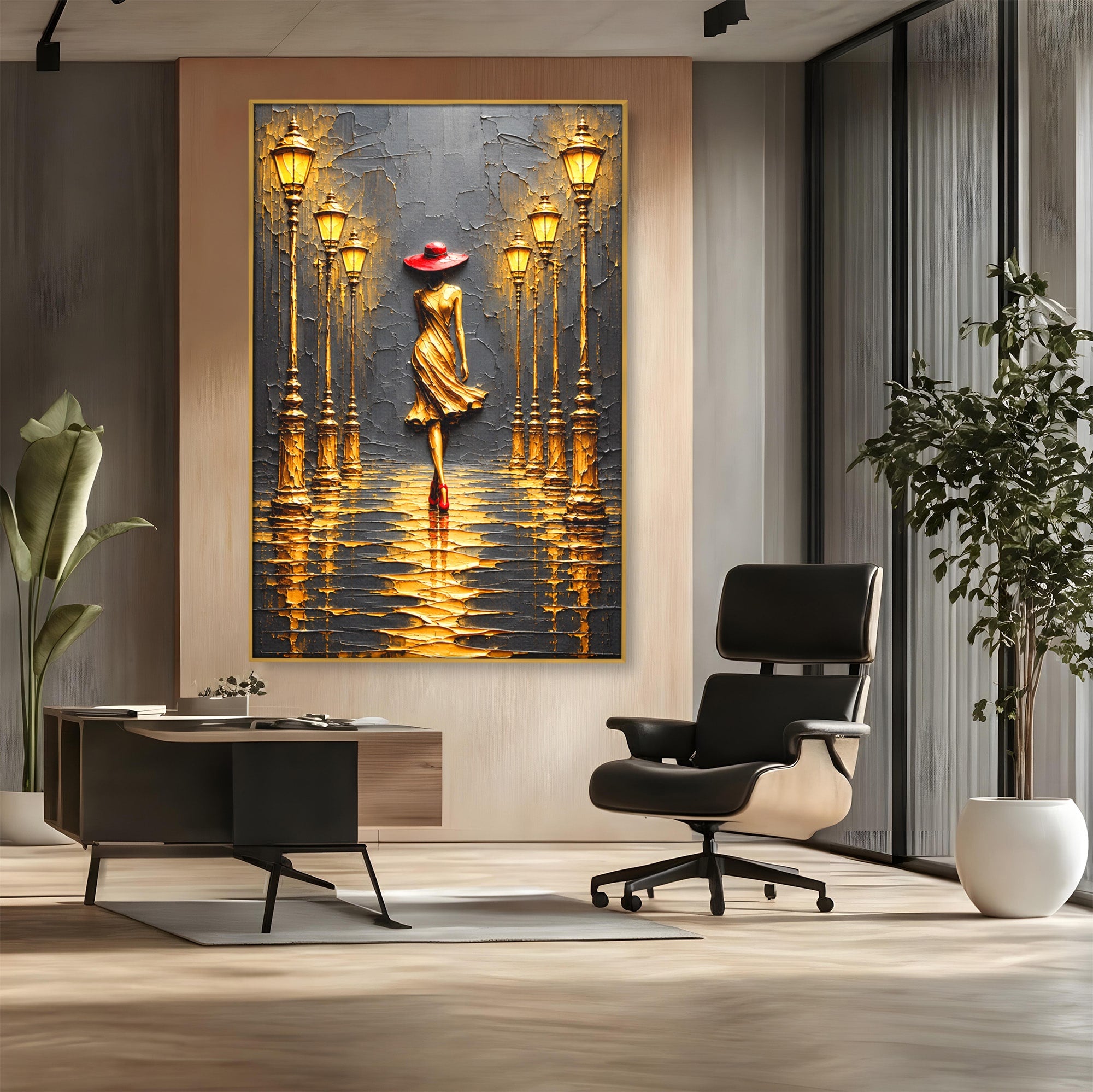 Tablou Canvas Premium LuxCanva® U1224, Femeie Elegantă Pe Stradă, Femeie, Stradă, Artă Urbană, Eleganță, Living, Culori Vibrante