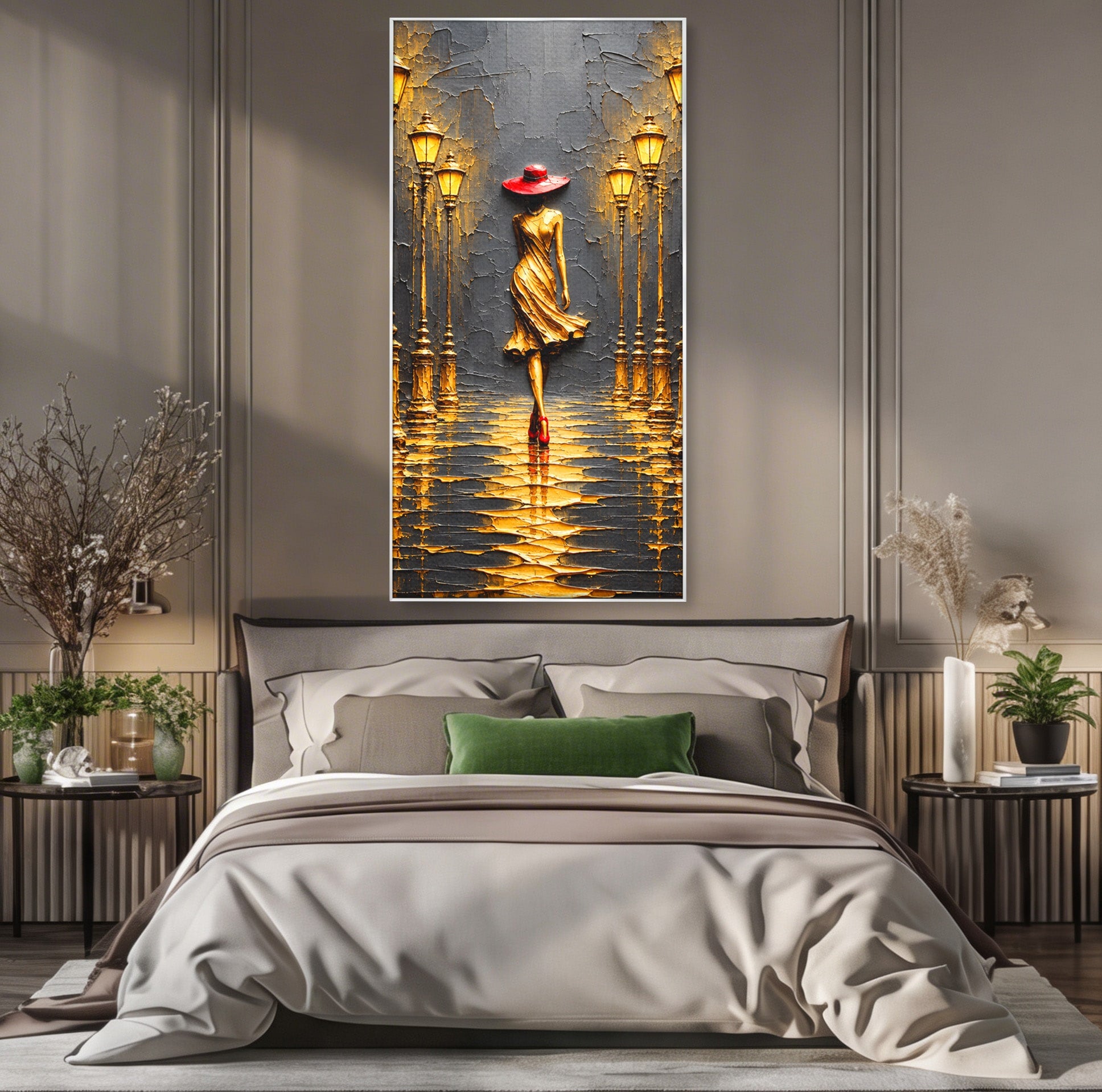 Tablou Canvas Premium LuxCanva® U1224, Femeie Elegantă Pe Stradă, Femeie, Stradă, Artă Urbană, Eleganță, Living, Culori Vibrante