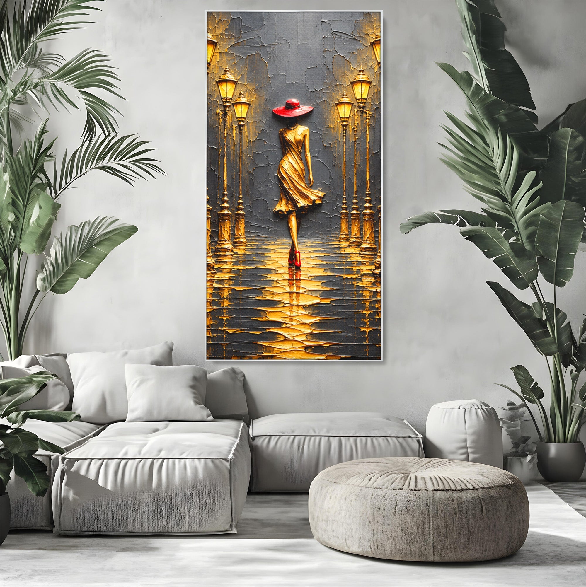 Tablou Canvas Premium LuxCanva® U1224, Femeie Elegantă Pe Stradă, Femeie, Stradă, Artă Urbană, Eleganță, Living, Culori Vibrante