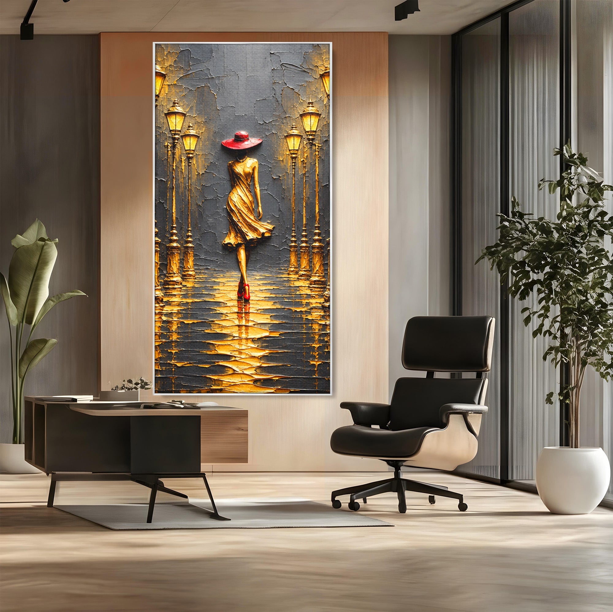 Tablou Canvas Premium LuxCanva® U1224, Femeie Elegantă Pe Stradă, Femeie, Stradă, Artă Urbană, Eleganță, Living, Culori Vibrante
