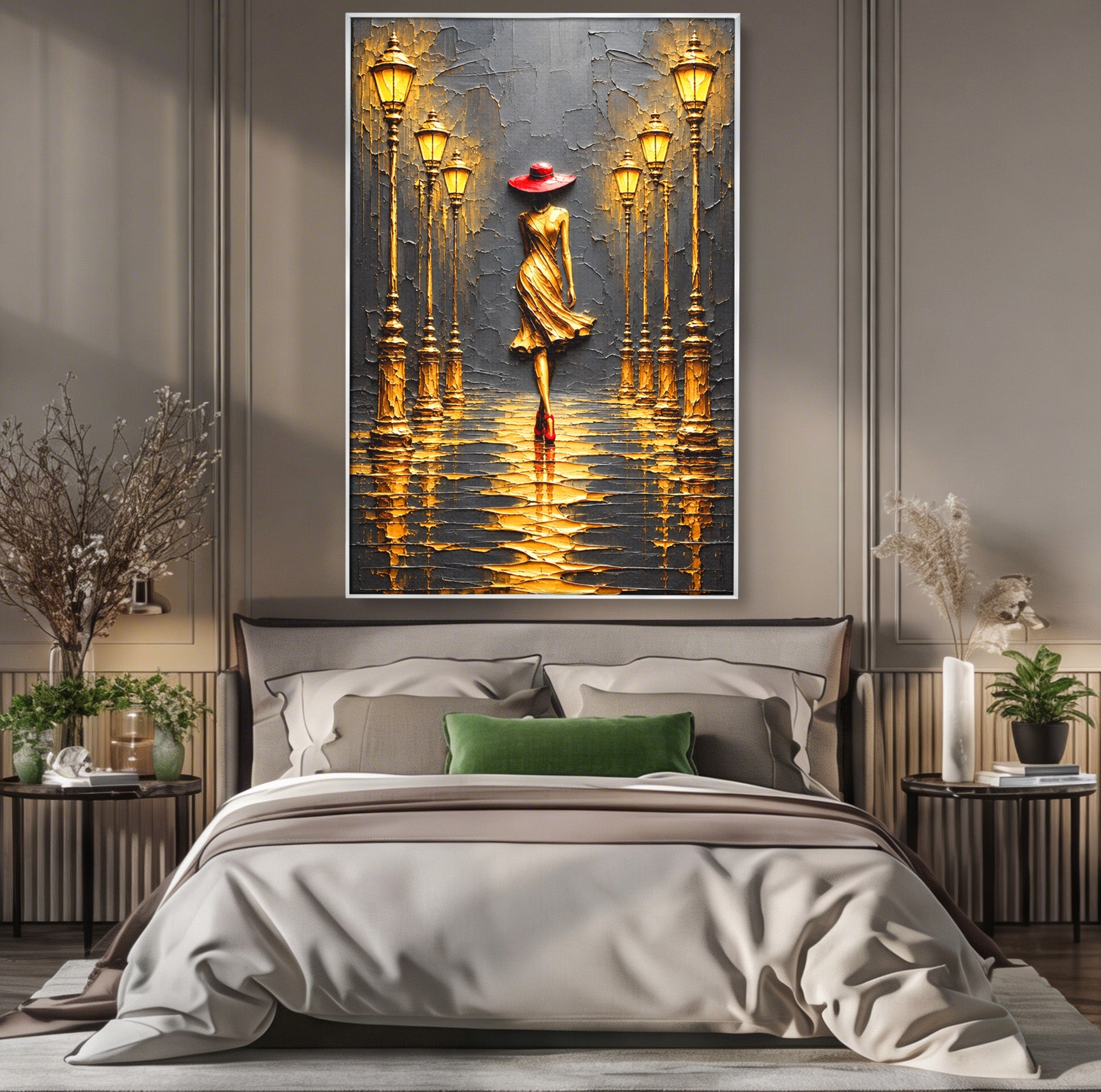 Tablou Canvas Premium LuxCanva® U1224, Femeie Elegantă Pe Stradă, Femeie, Stradă, Artă Urbană, Eleganță, Living, Culori Vibrante