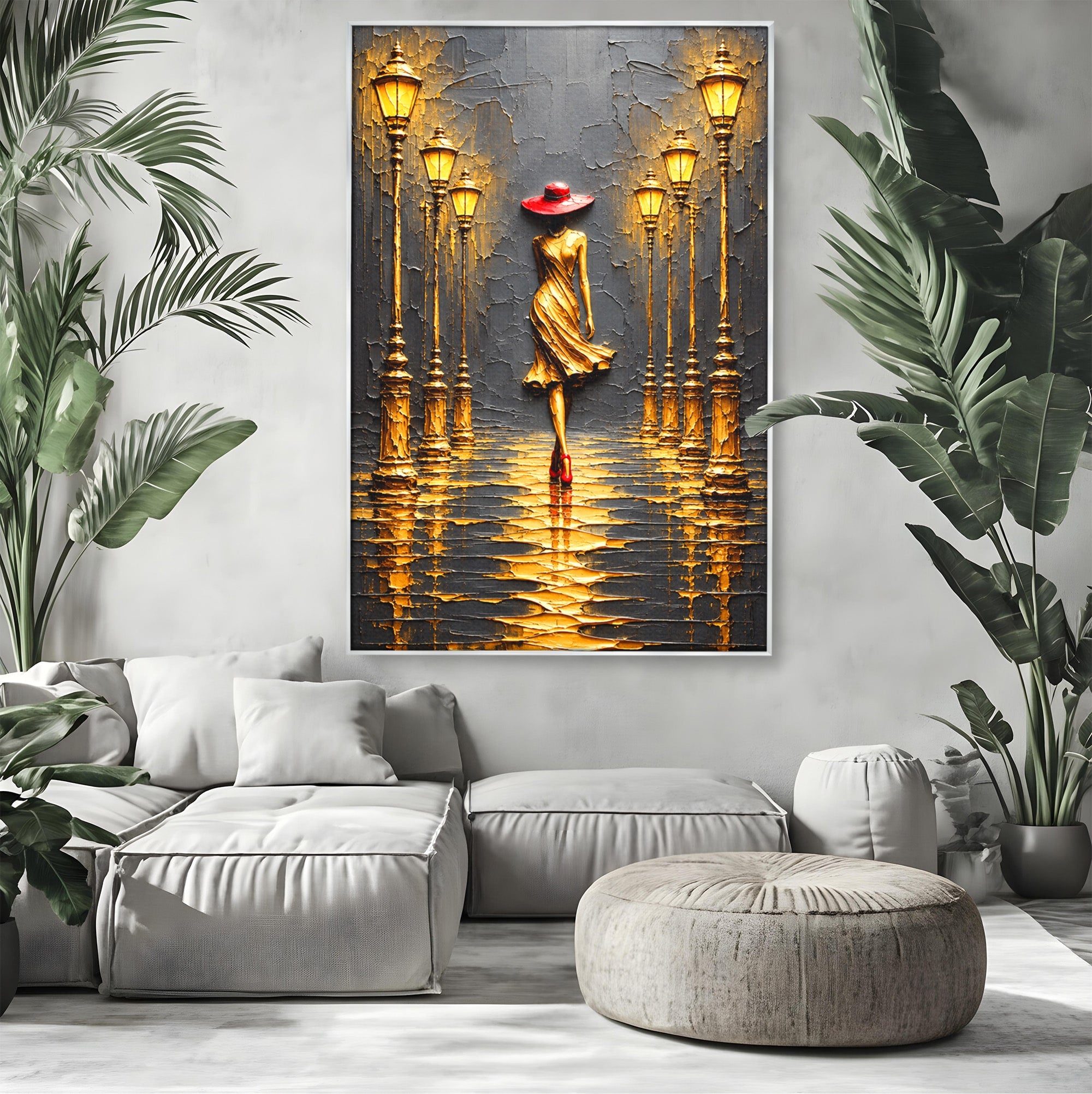 Tablou Canvas Premium LuxCanva® U1224, Femeie Elegantă Pe Stradă, Femeie, Stradă, Artă Urbană, Eleganță, Living, Culori Vibrante