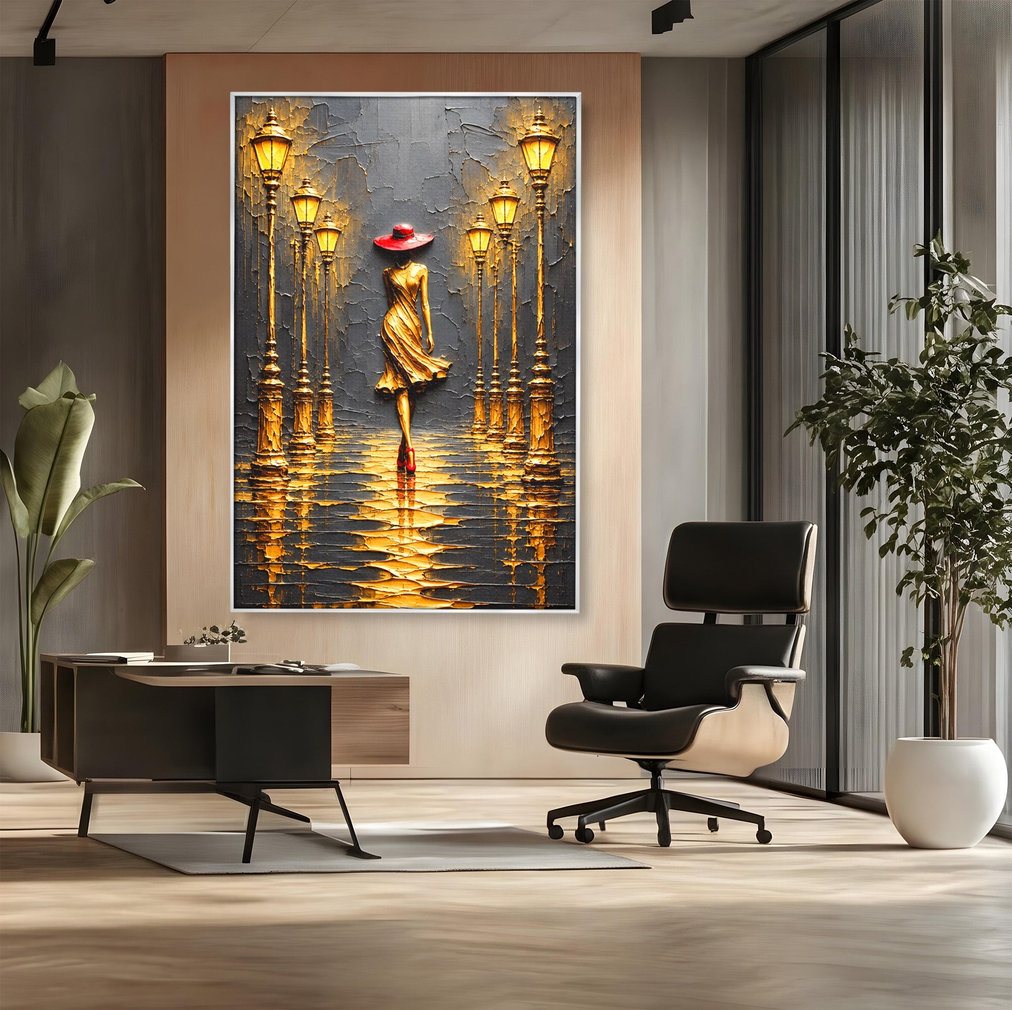 Tablou Canvas Premium LuxCanva® U1224, Femeie Elegantă Pe Stradă, Femeie, Stradă, Artă Urbană, Eleganță, Living, Culori Vibrante