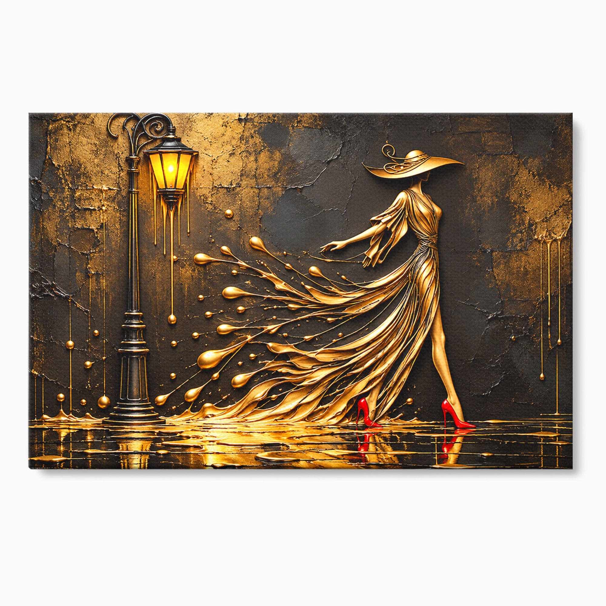 Tablou Canvas Premium LuxCanva® U1225, Eleganta In Aur, Femeie, Moda, Lux, Auriu, Living, Culori Vibrante