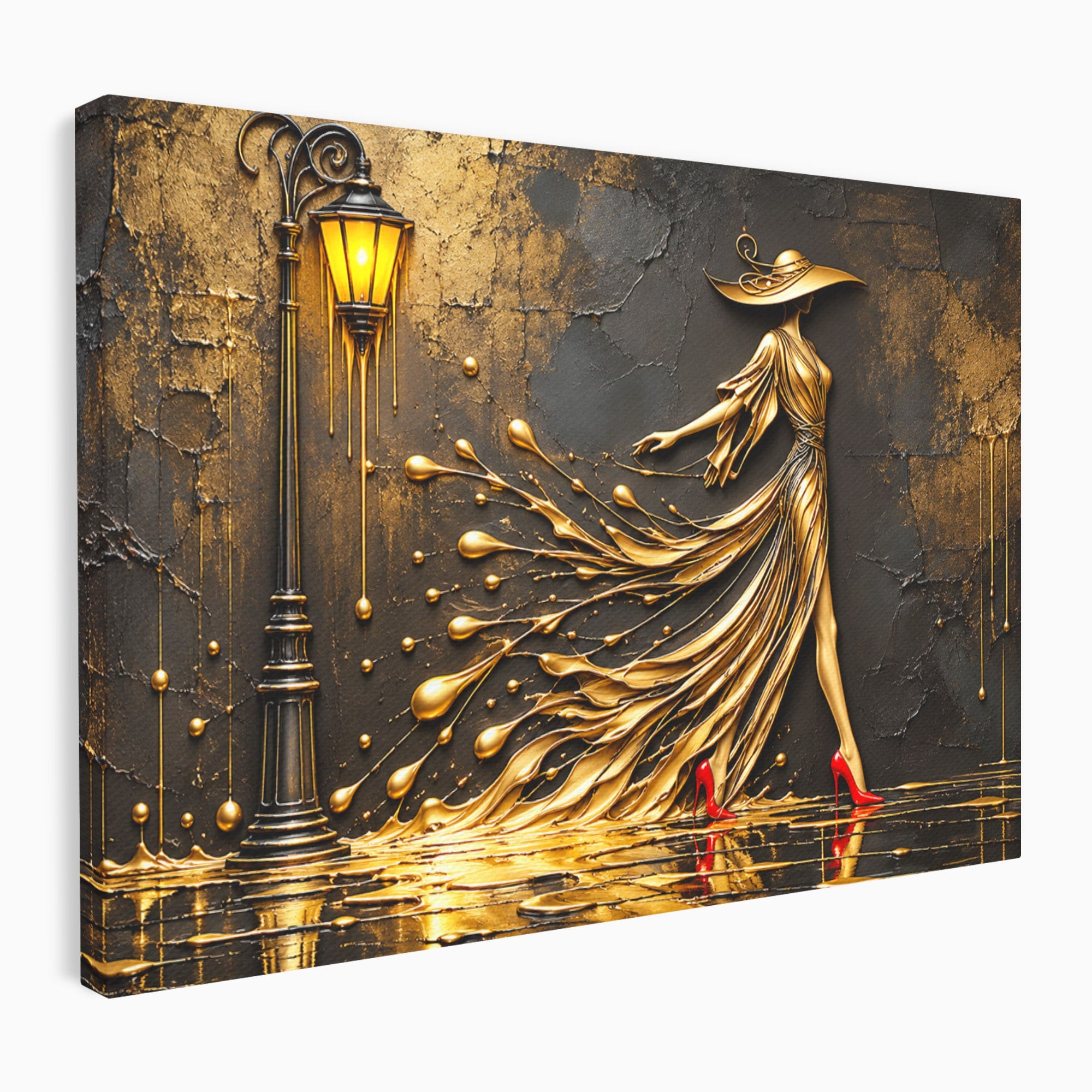 Tablou Canvas Premium LuxCanva® U1225, Eleganta In Aur, Femeie, Moda, Lux, Auriu, Living, Culori Vibrante