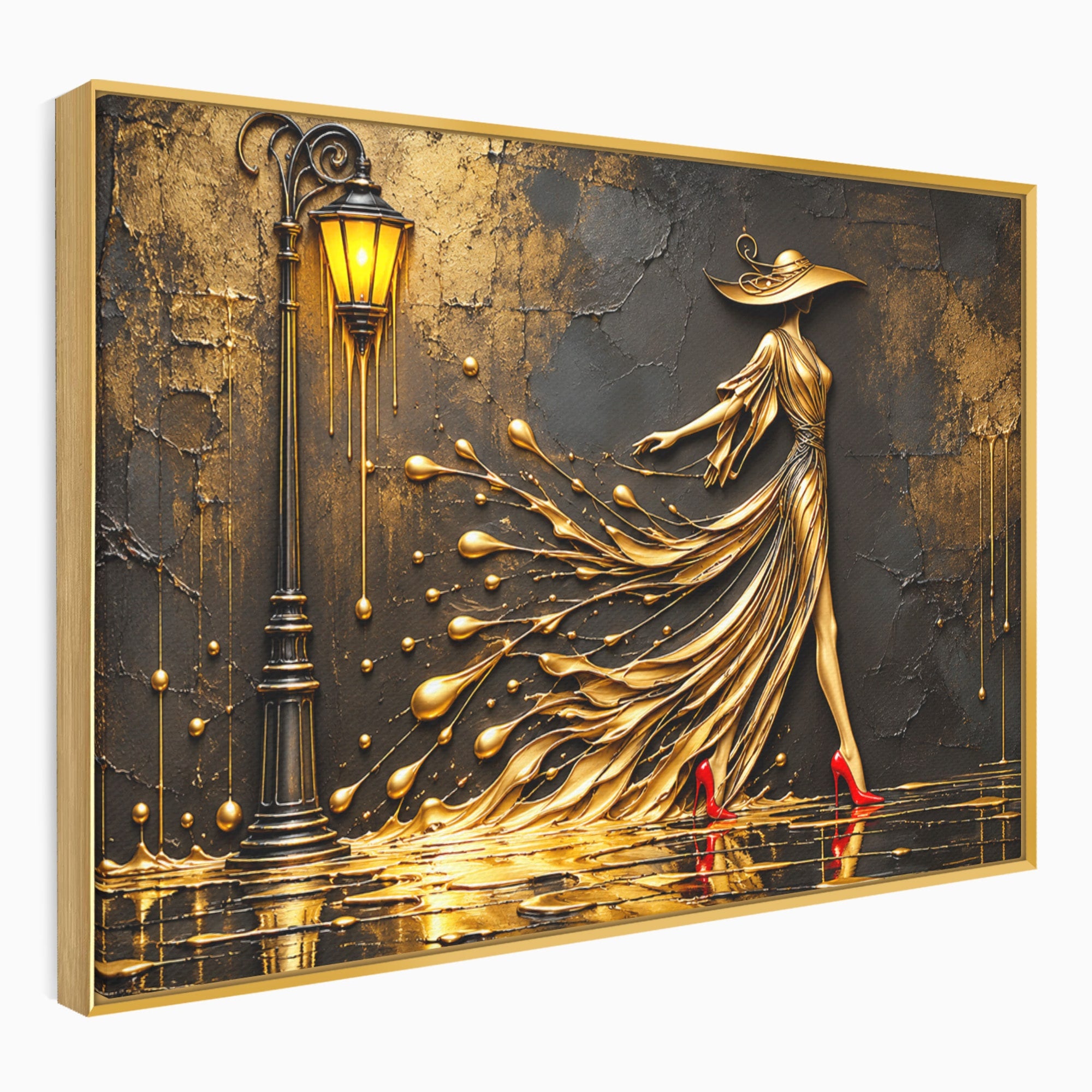 Tablou Canvas Premium LuxCanva® U1225, Eleganta In Aur, Femeie, Moda, Lux, Auriu, Living, Culori Vibrante