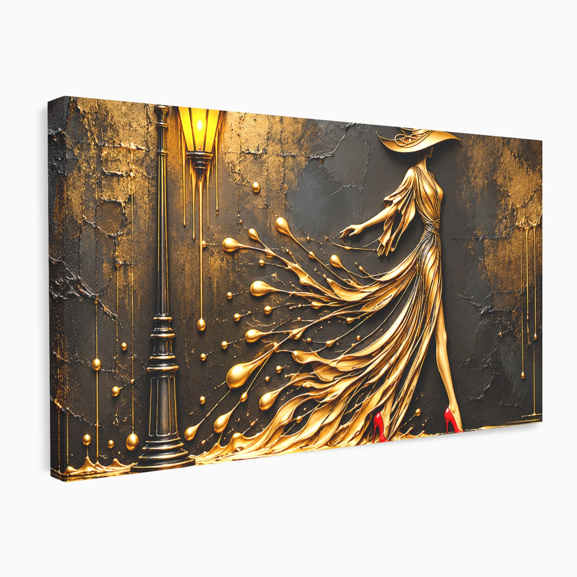 Tablou Canvas Premium LuxCanva® U1225, Eleganta In Aur, Femeie, Moda, Lux, Auriu, Living, Culori Vibrante
