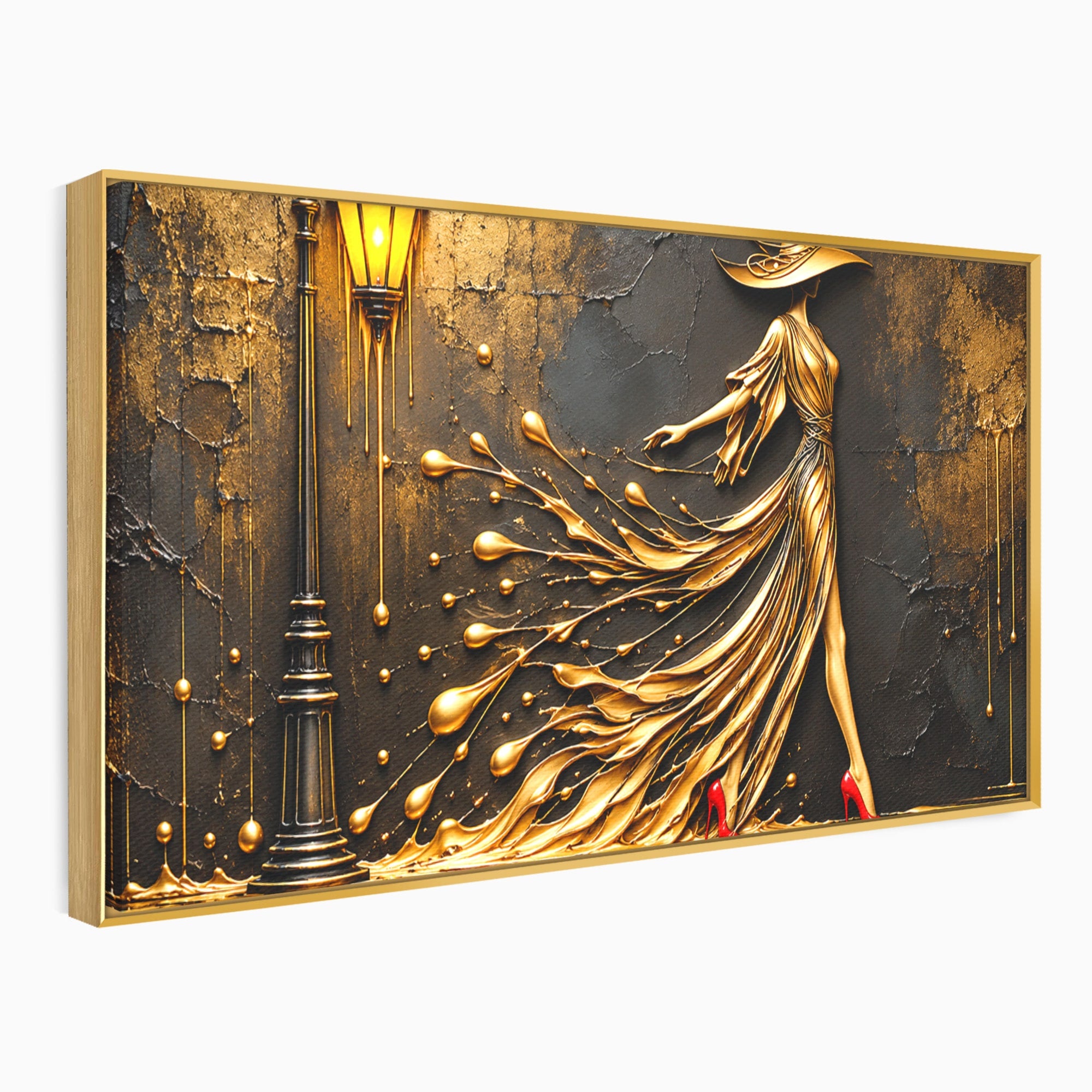 Tablou Canvas Premium LuxCanva® U1225, Eleganta In Aur, Femeie, Moda, Lux, Auriu, Living, Culori Vibrante
