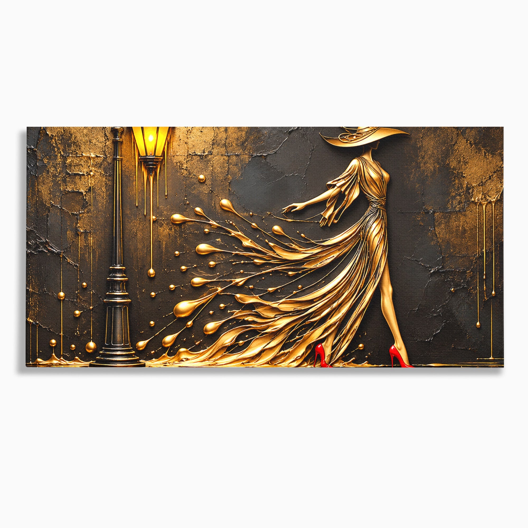 Tablou Canvas Premium LuxCanva® U1225, Eleganta In Aur, Femeie, Moda, Lux, Auriu, Living, Culori Vibrante