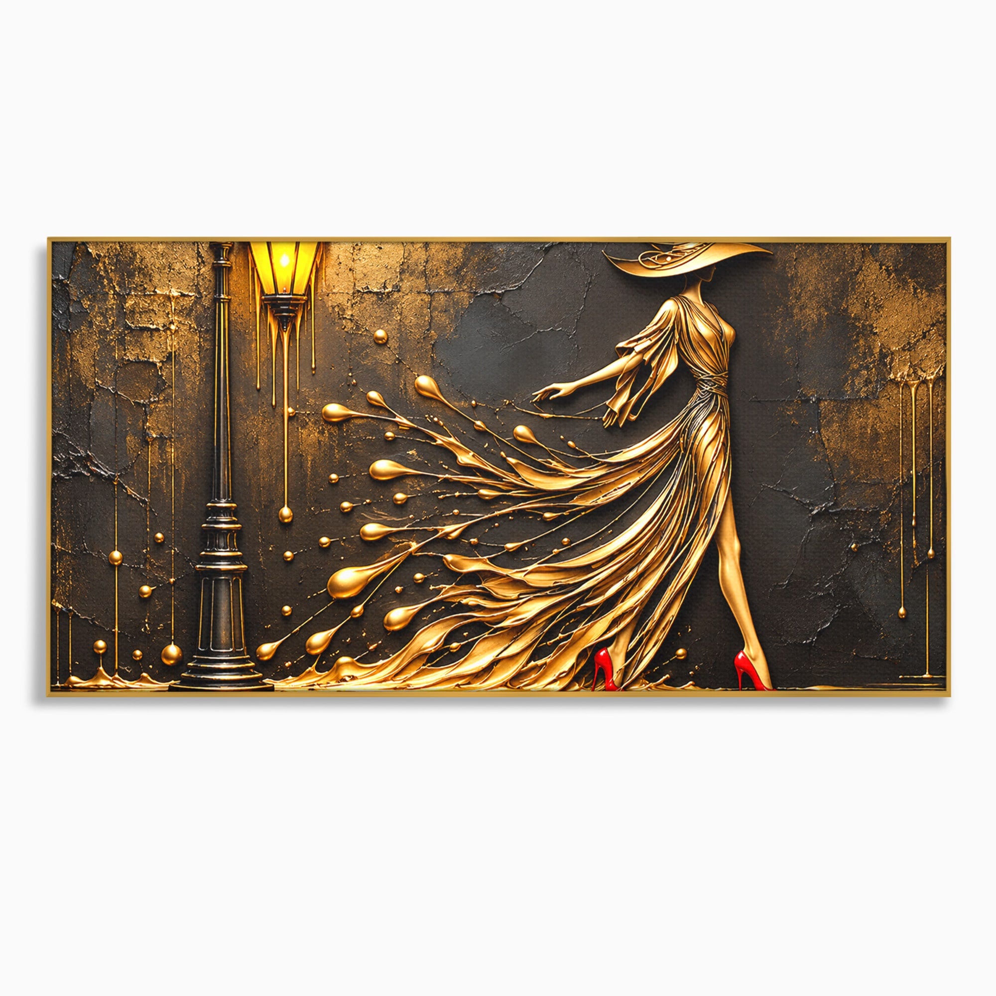 Tablou Canvas Premium LuxCanva® U1225, Eleganta In Aur, Femeie, Moda, Lux, Auriu, Living, Culori Vibrante