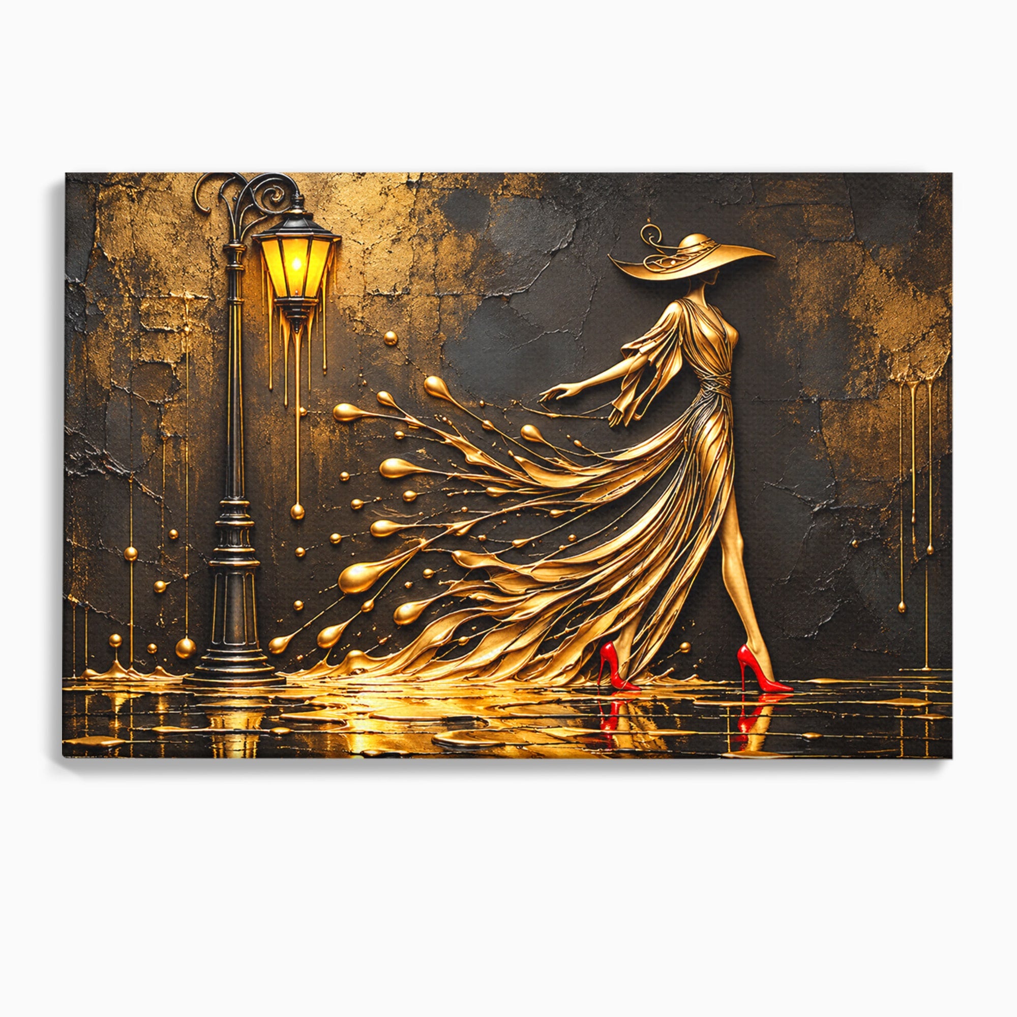 Tablou Canvas Premium LuxCanva® U1225, Eleganta In Aur, Femeie, Moda, Lux, Auriu, Living, Culori Vibrante