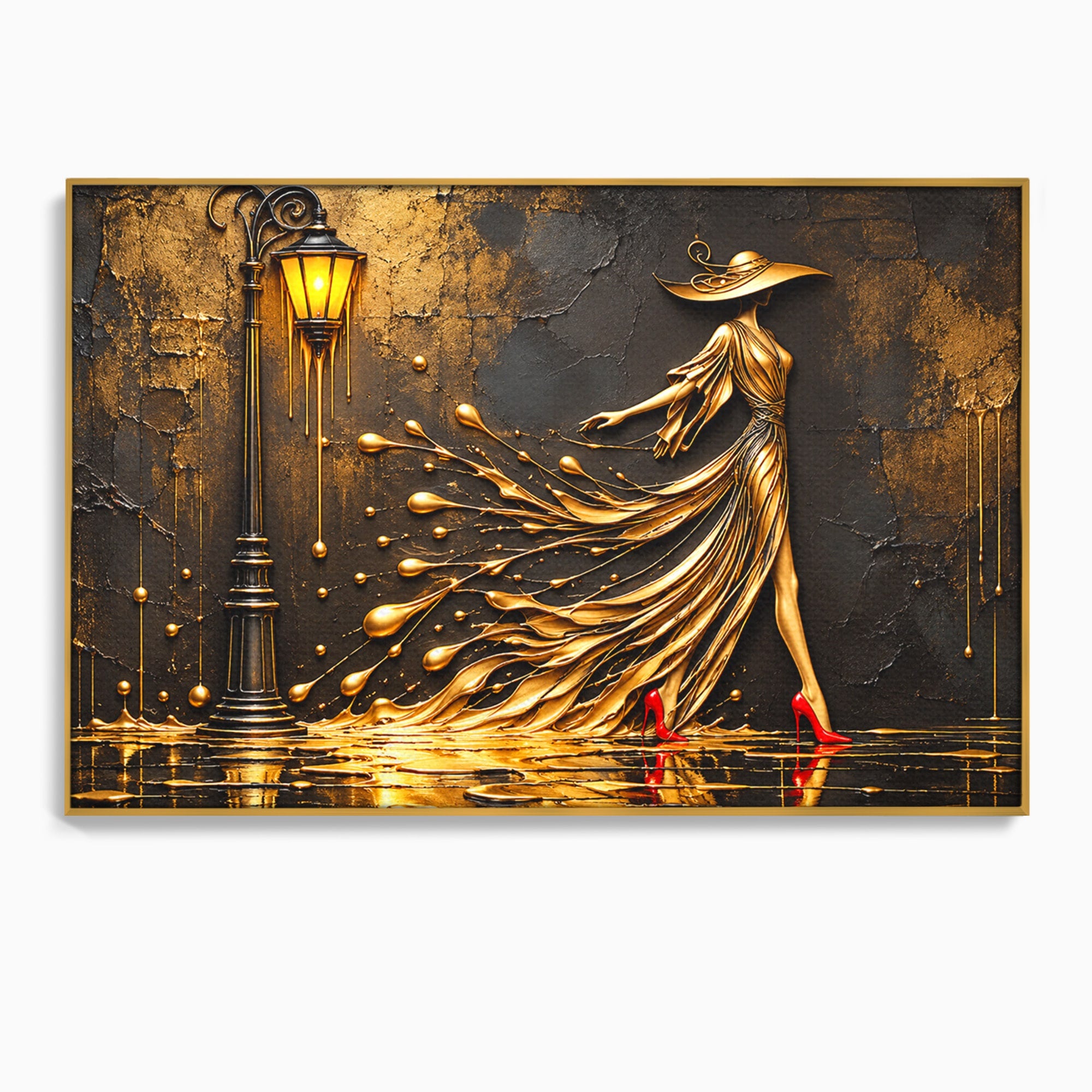 Tablou Canvas Premium LuxCanva® U1225, Eleganta In Aur, Femeie, Moda, Lux, Auriu, Living, Culori Vibrante