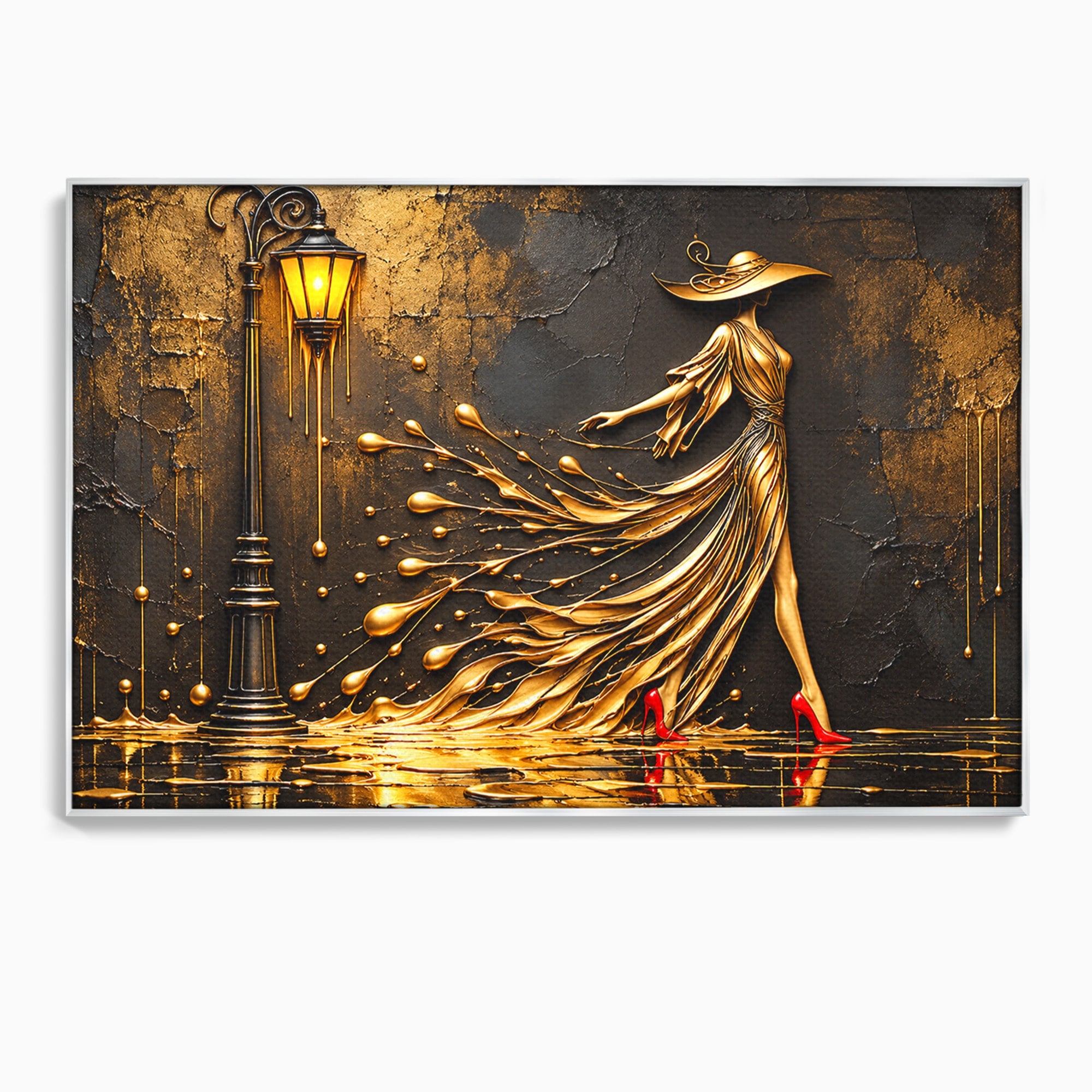 Tablou Canvas Premium LuxCanva® U1225, Eleganta In Aur, Femeie, Moda, Lux, Auriu, Living, Culori Vibrante