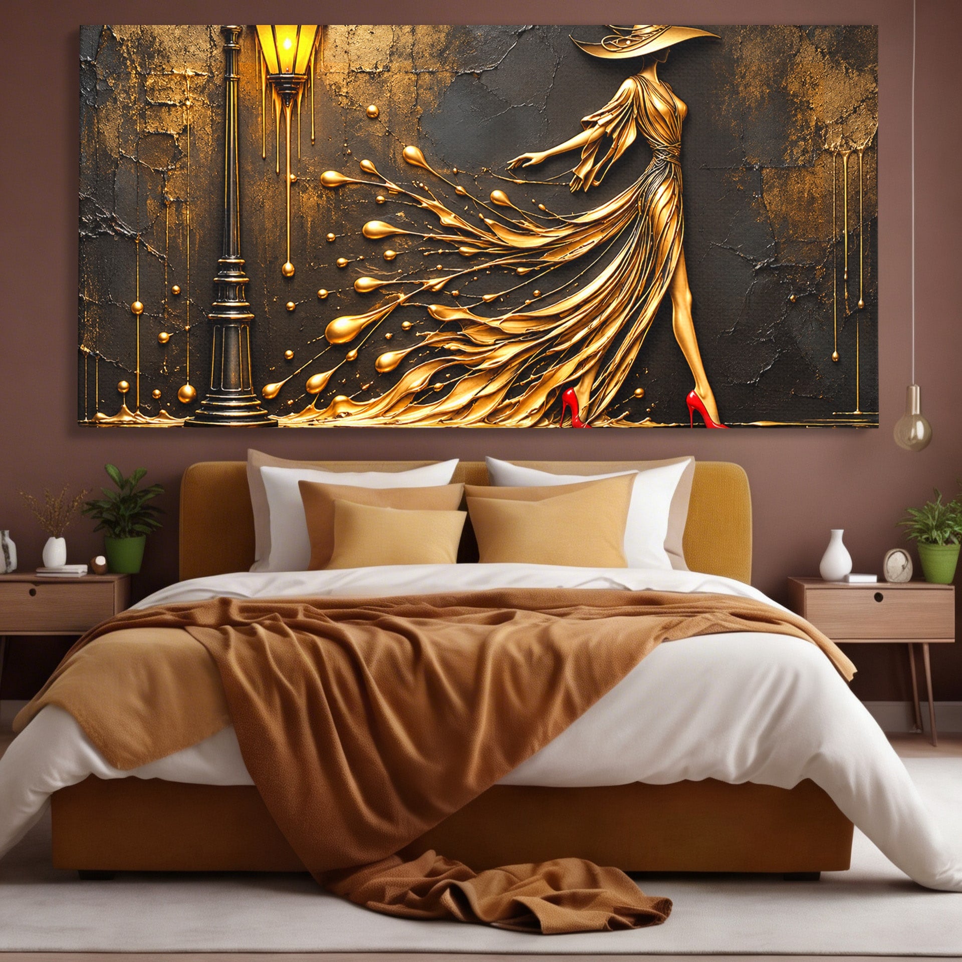Tablou Canvas Premium LuxCanva® U1225, Eleganta In Aur, Femeie, Moda, Lux, Auriu, Living, Culori Vibrante