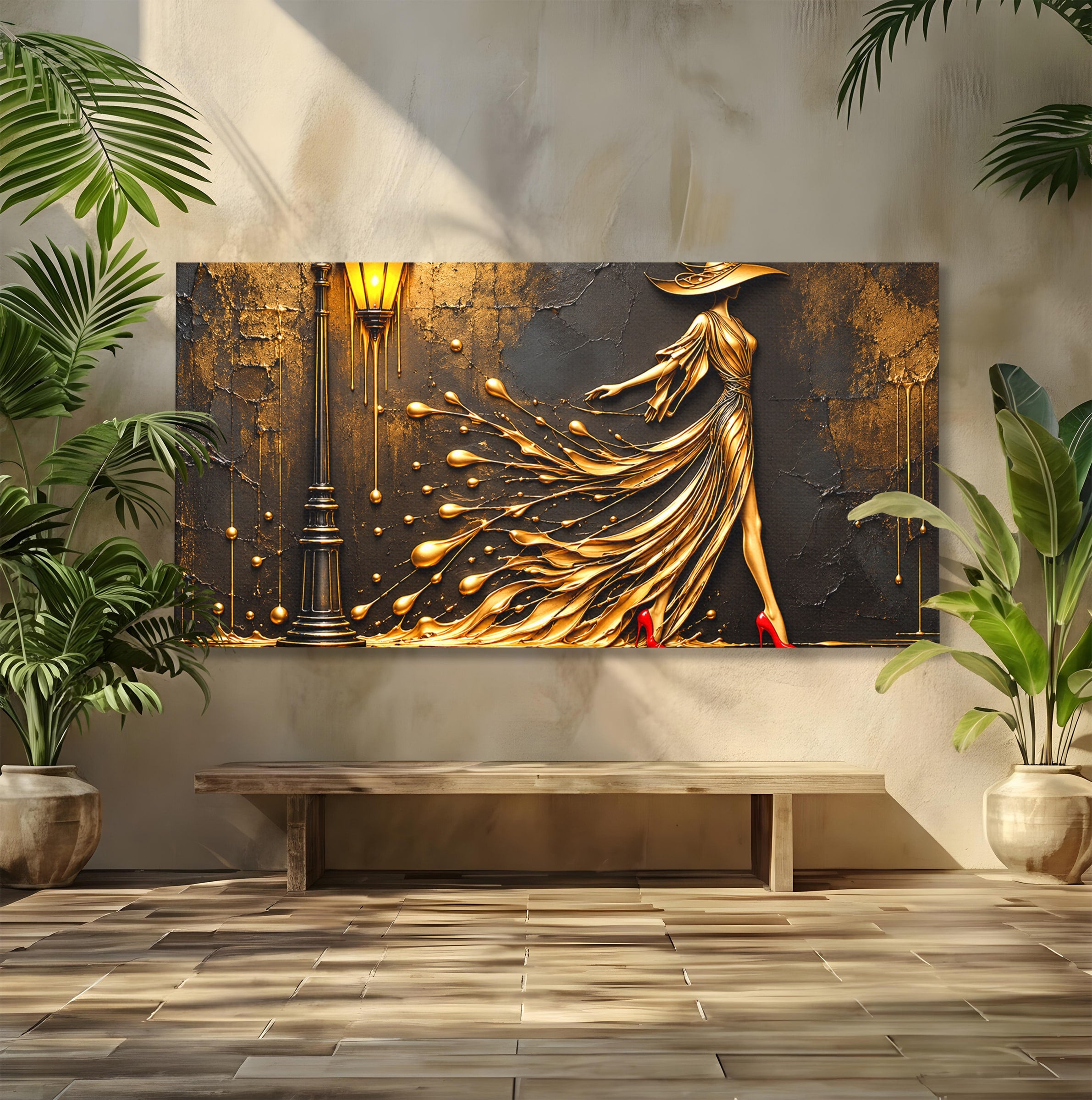 Tablou Canvas Premium LuxCanva® U1225, Eleganta In Aur, Femeie, Moda, Lux, Auriu, Living, Culori Vibrante