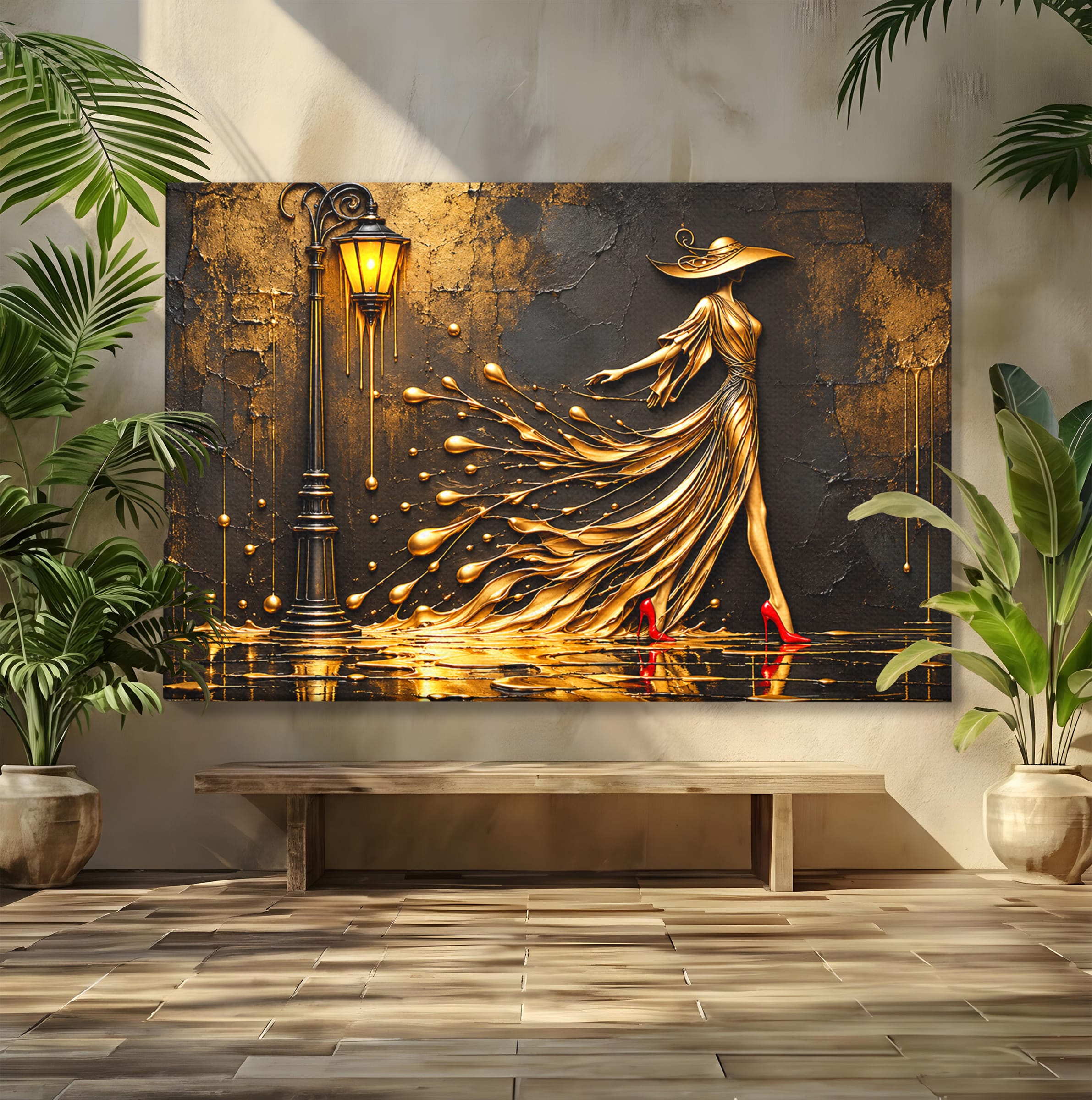 Tablou Canvas Premium LuxCanva® U1225, Eleganta In Aur, Femeie, Moda, Lux, Auriu, Living, Culori Vibrante