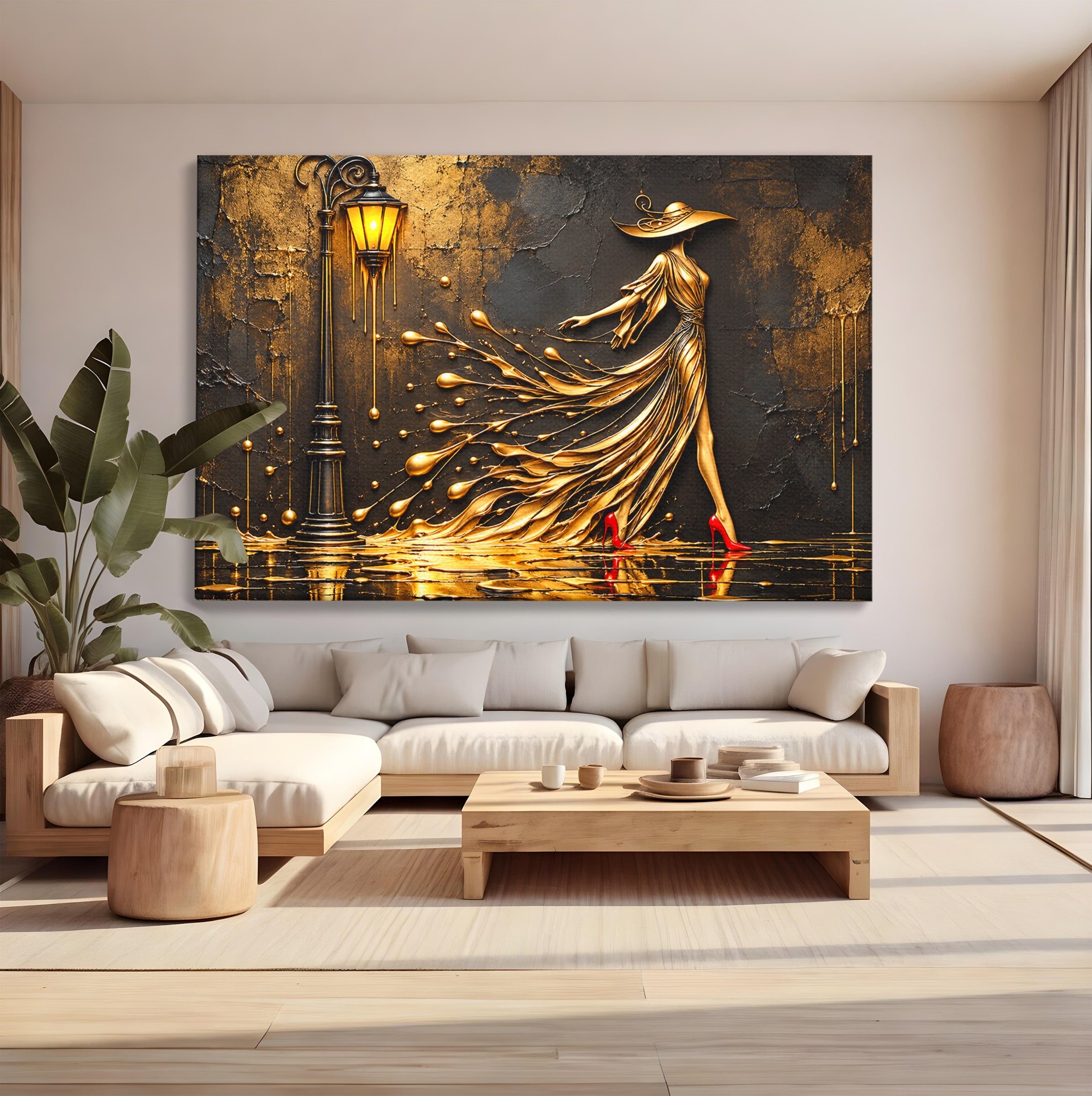 Tablou Canvas Premium LuxCanva® U1225, Eleganta In Aur, Femeie, Moda, Lux, Auriu, Living, Culori Vibrante