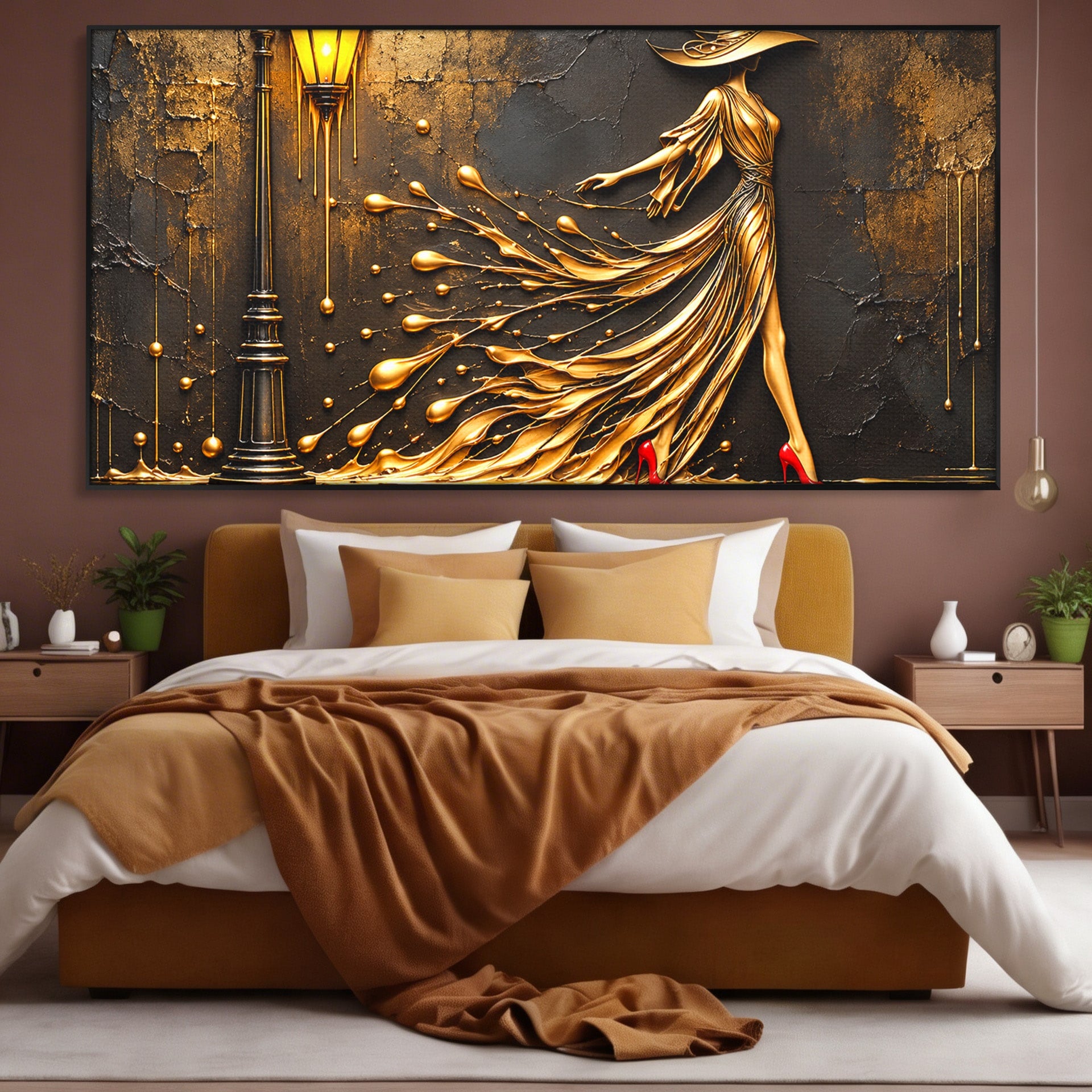 Tablou Canvas Premium LuxCanva® U1225, Eleganta In Aur, Femeie, Moda, Lux, Auriu, Living, Culori Vibrante